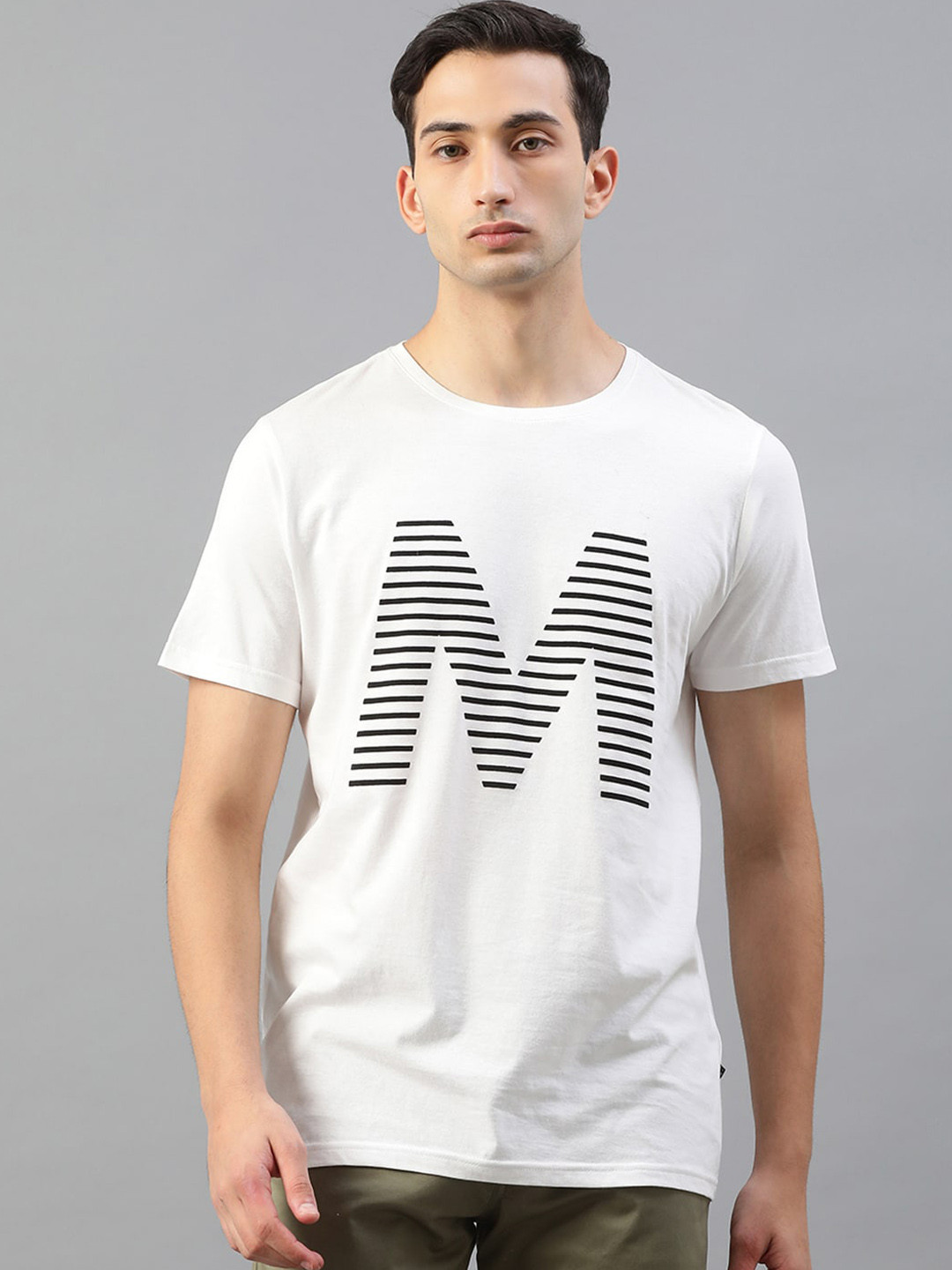 

Matinique Men White Printed Round Neck Slim Fit T-shirt