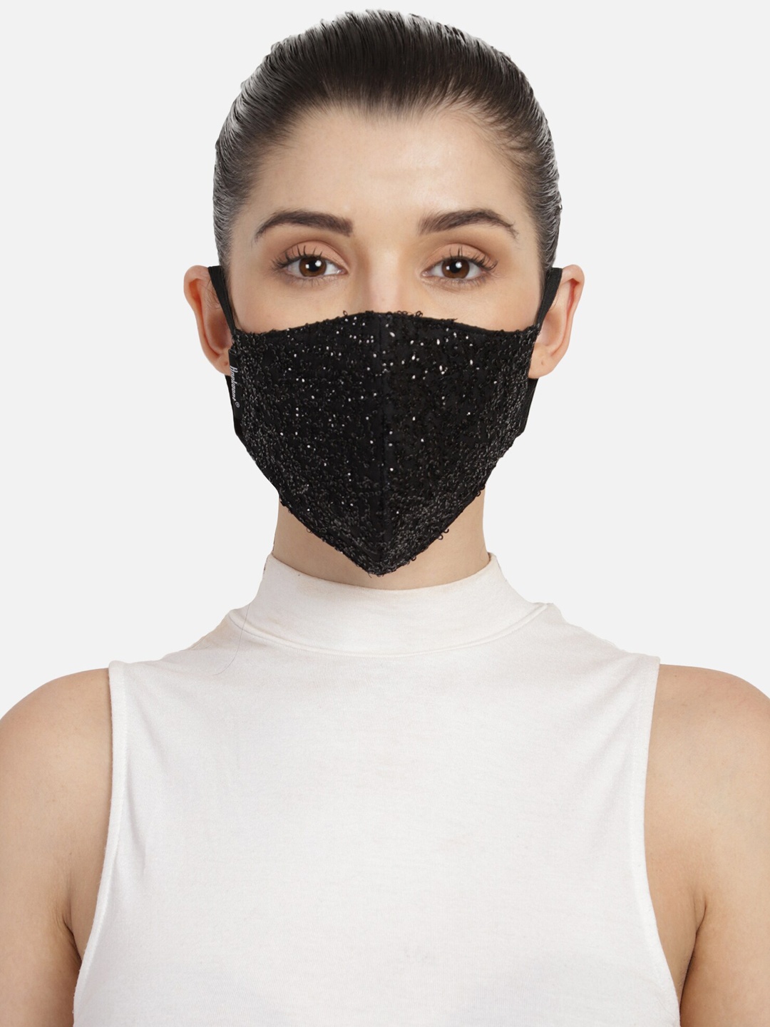

Anekaant Women Black Single 3-Ply Sequins Net Fabric Fashion Mask