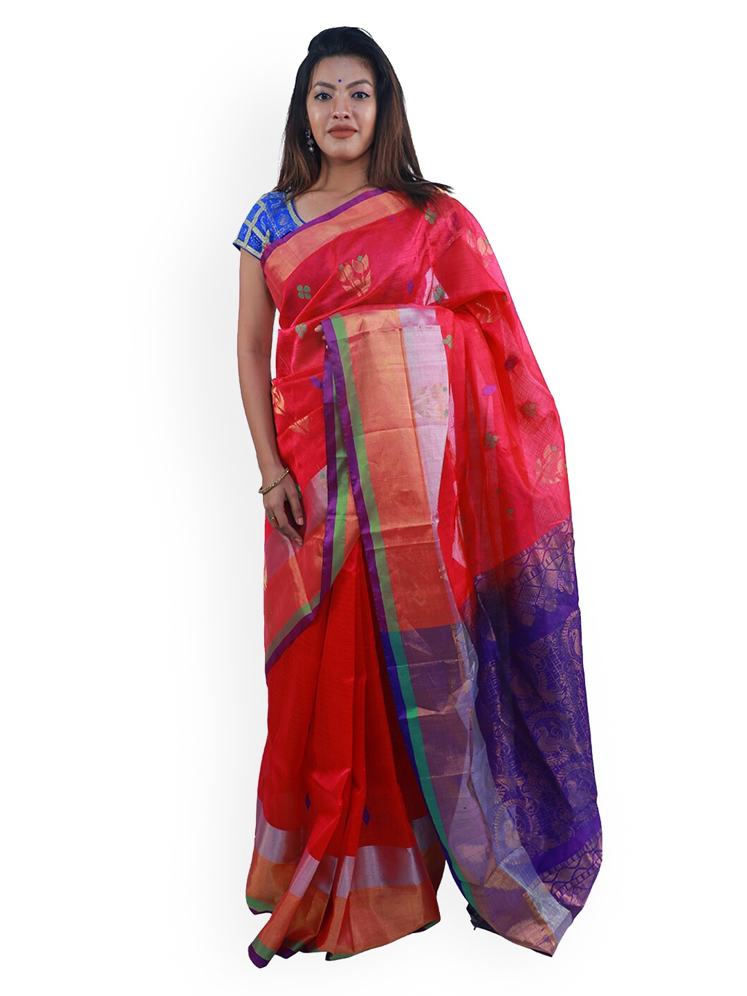 

APCO Pink & Blue Silk Cotton Woven Design Sustainable Saree