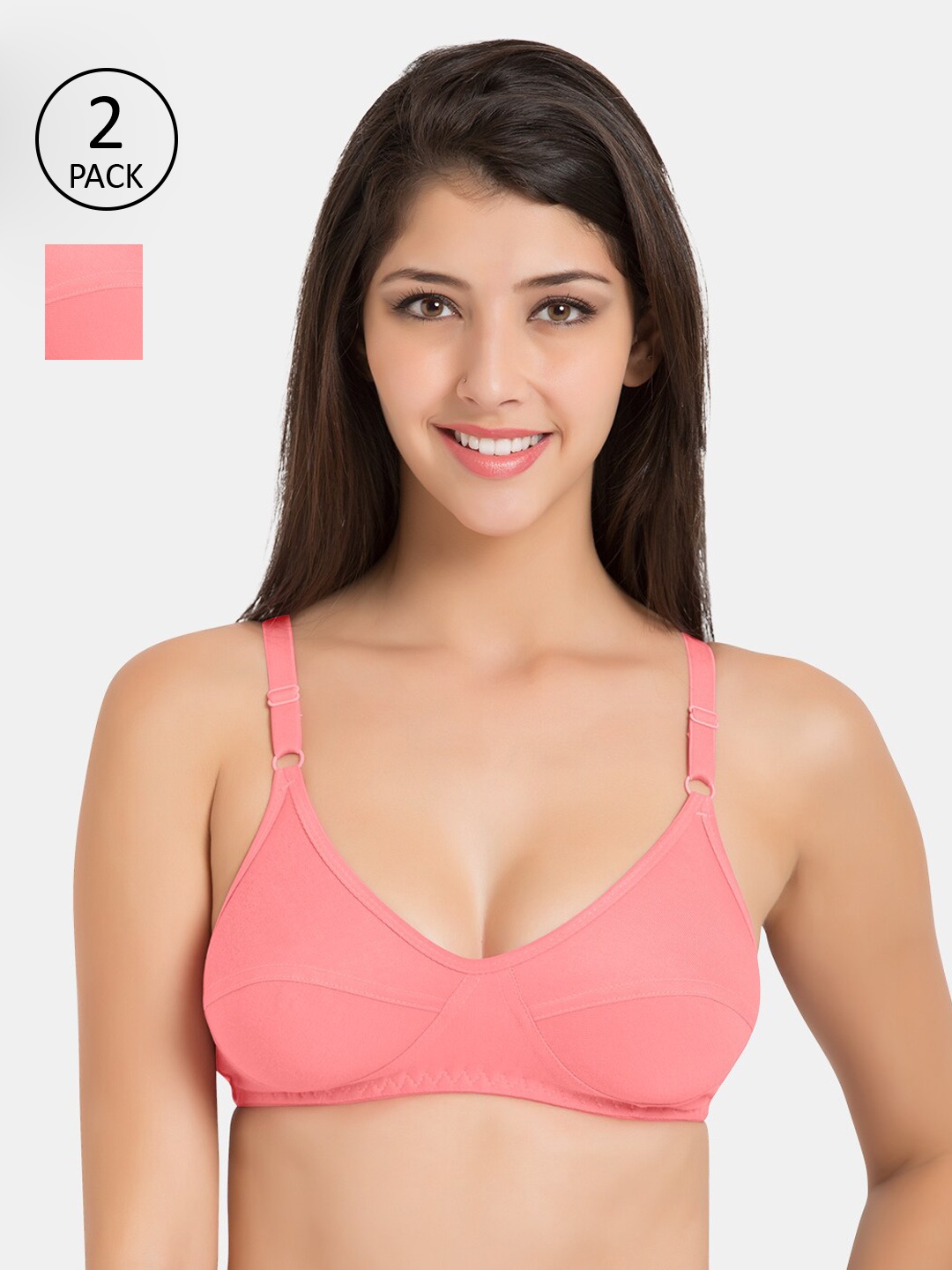 

Souminie Pack Of 2 Pink Solid Non-Wired Non Padded Everyday Bras SLY-935-2PC-BPK