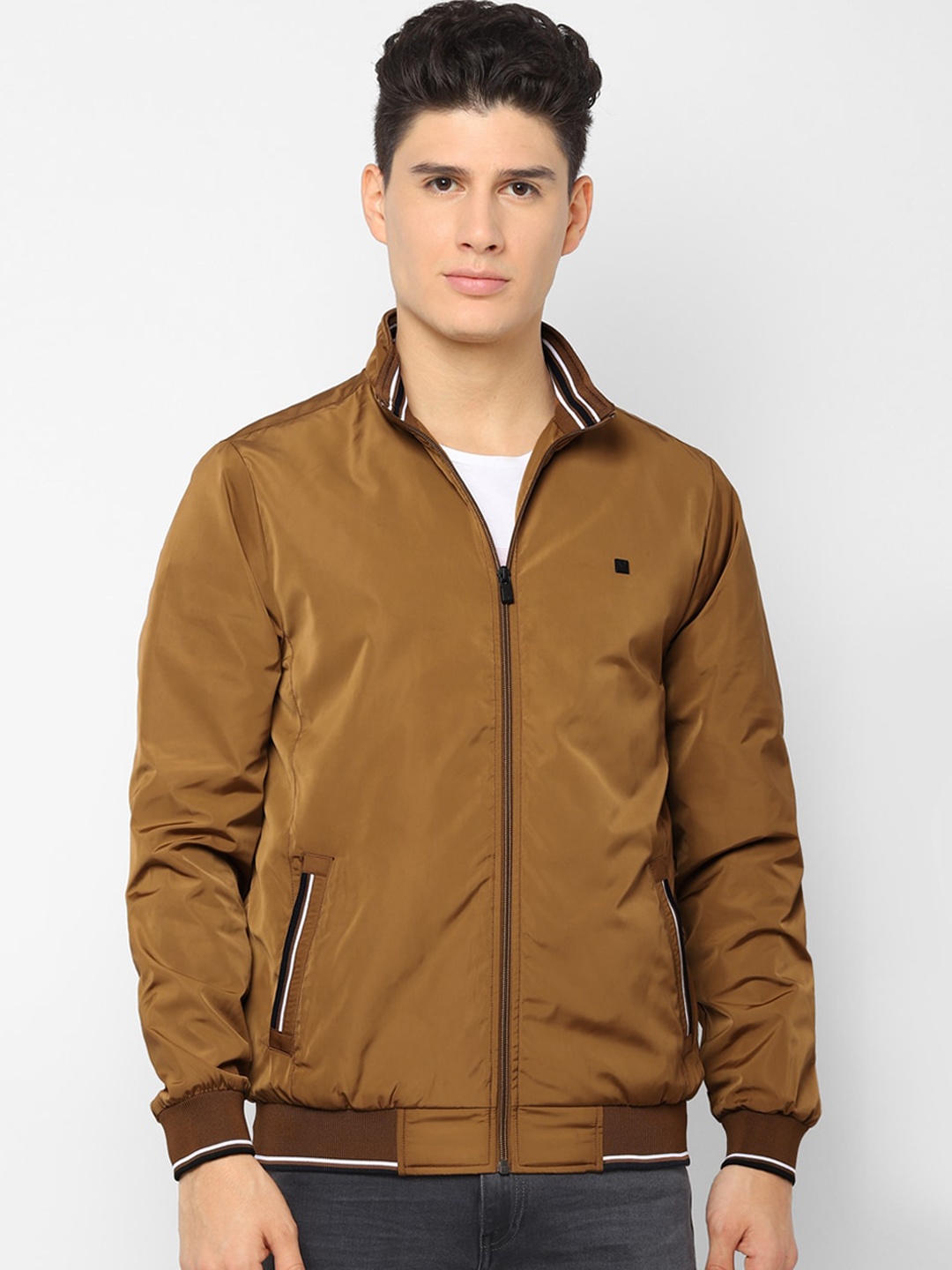 

Allen Solly Men Brown Solid Bomber Jacket