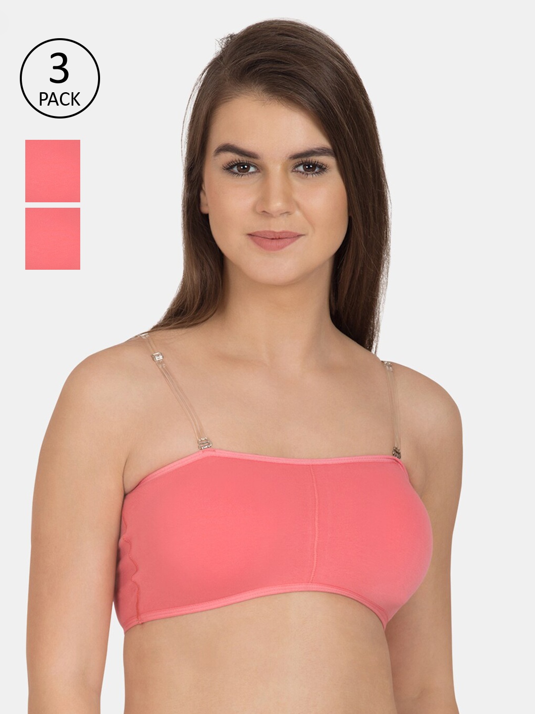 

Tweens Pack of 3 Coral Pink Solid Non-Wired Lightly Padded Sports Bra TW-9279-3PC-CRL-30B