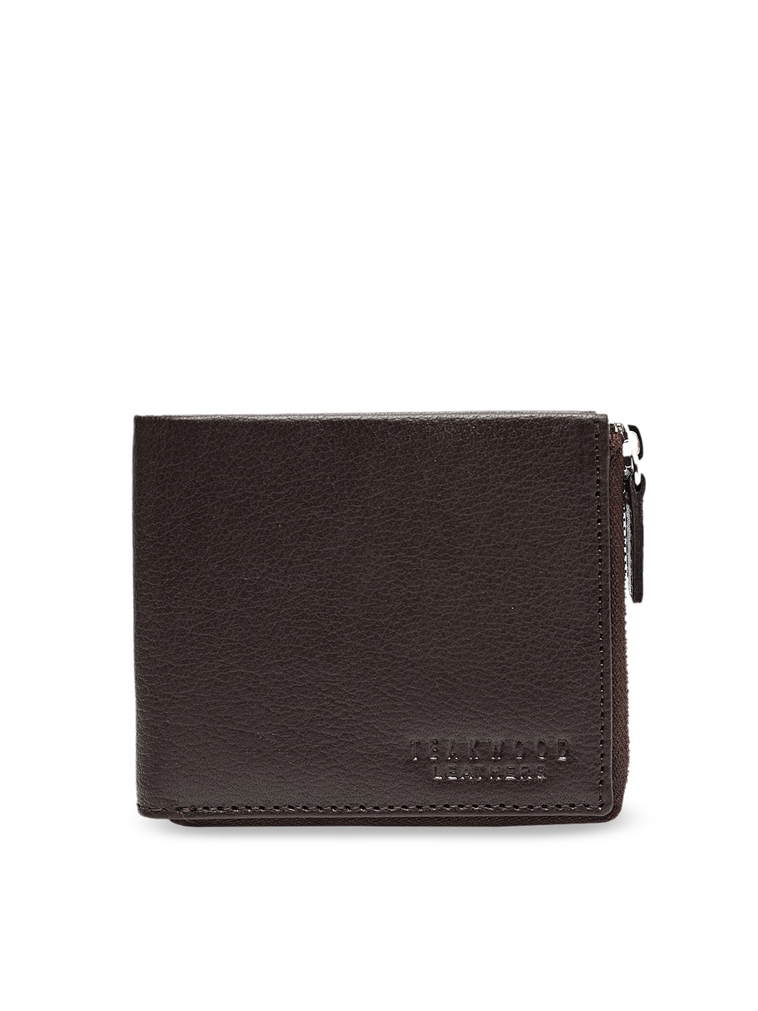 

Teakwood Leathers Men Brown Textured Zip Around Leather Wallet