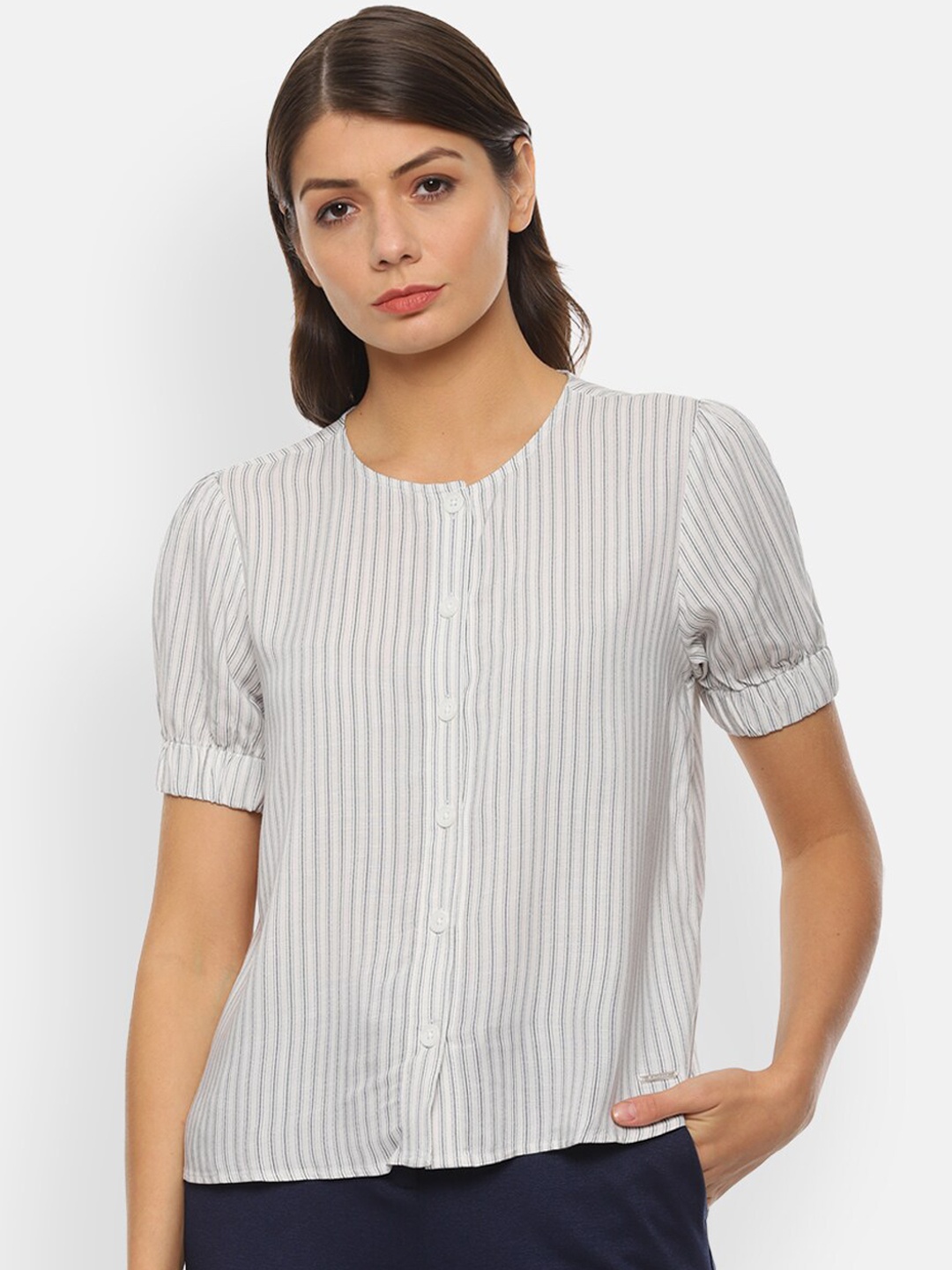 

Van Heusen Woman Women White & Black Striped Top