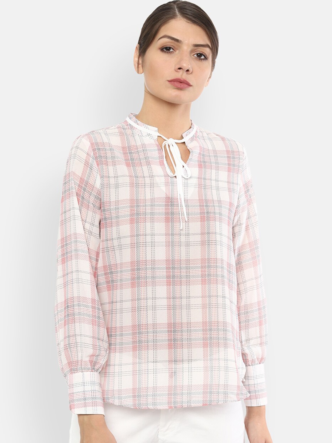 

Van Heusen Woman Women White & Pink Checked Top