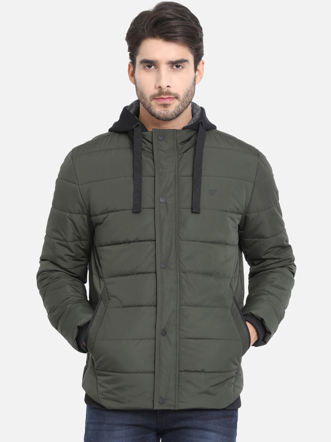 

t-base Men Olive Green Solid Lightweight Padded Jacket