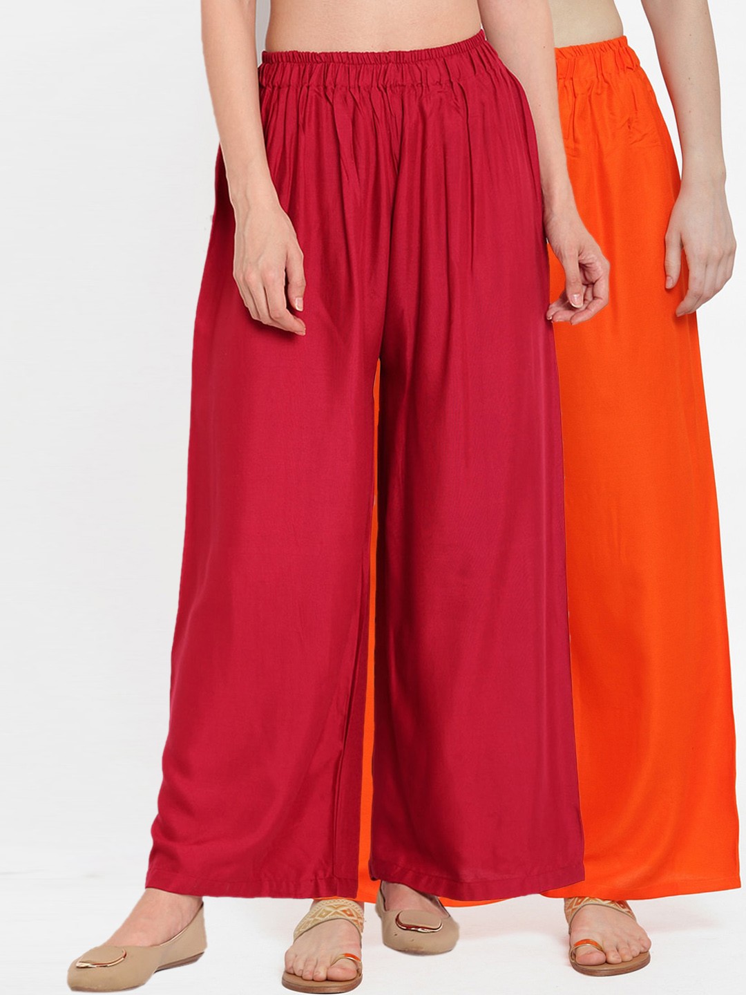 

TAG 7 Women Pack of 2 Solid Flared Palazzos, Orange