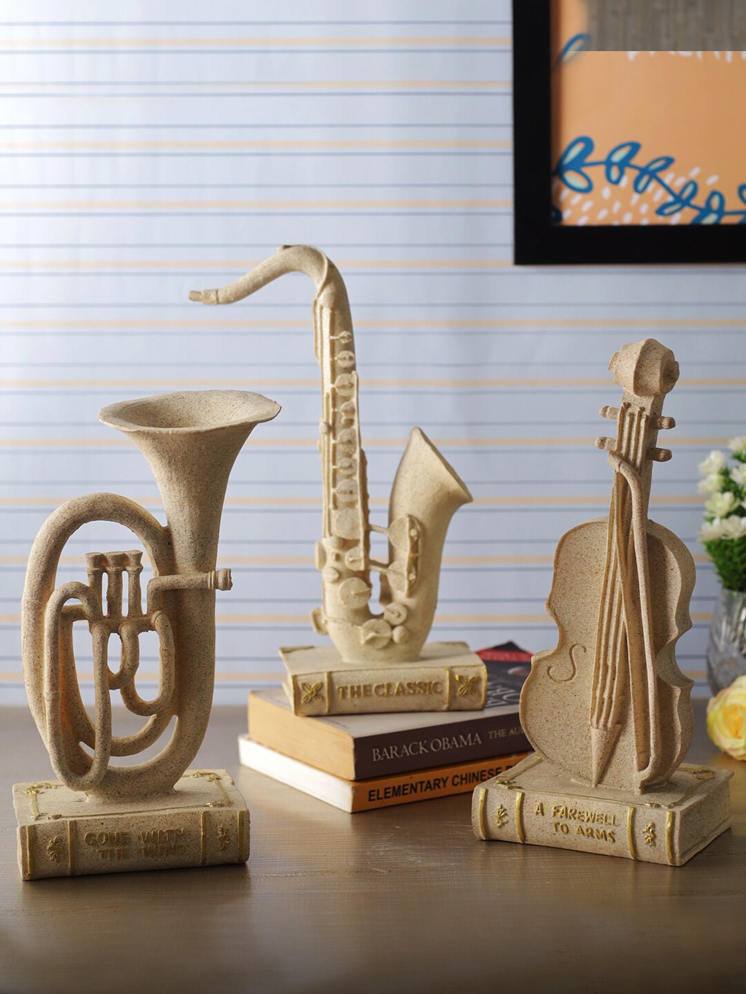 

TIED RIBBONS Beige Tuba Violin & Saxophone Musical Instrument Decorative Showpiece