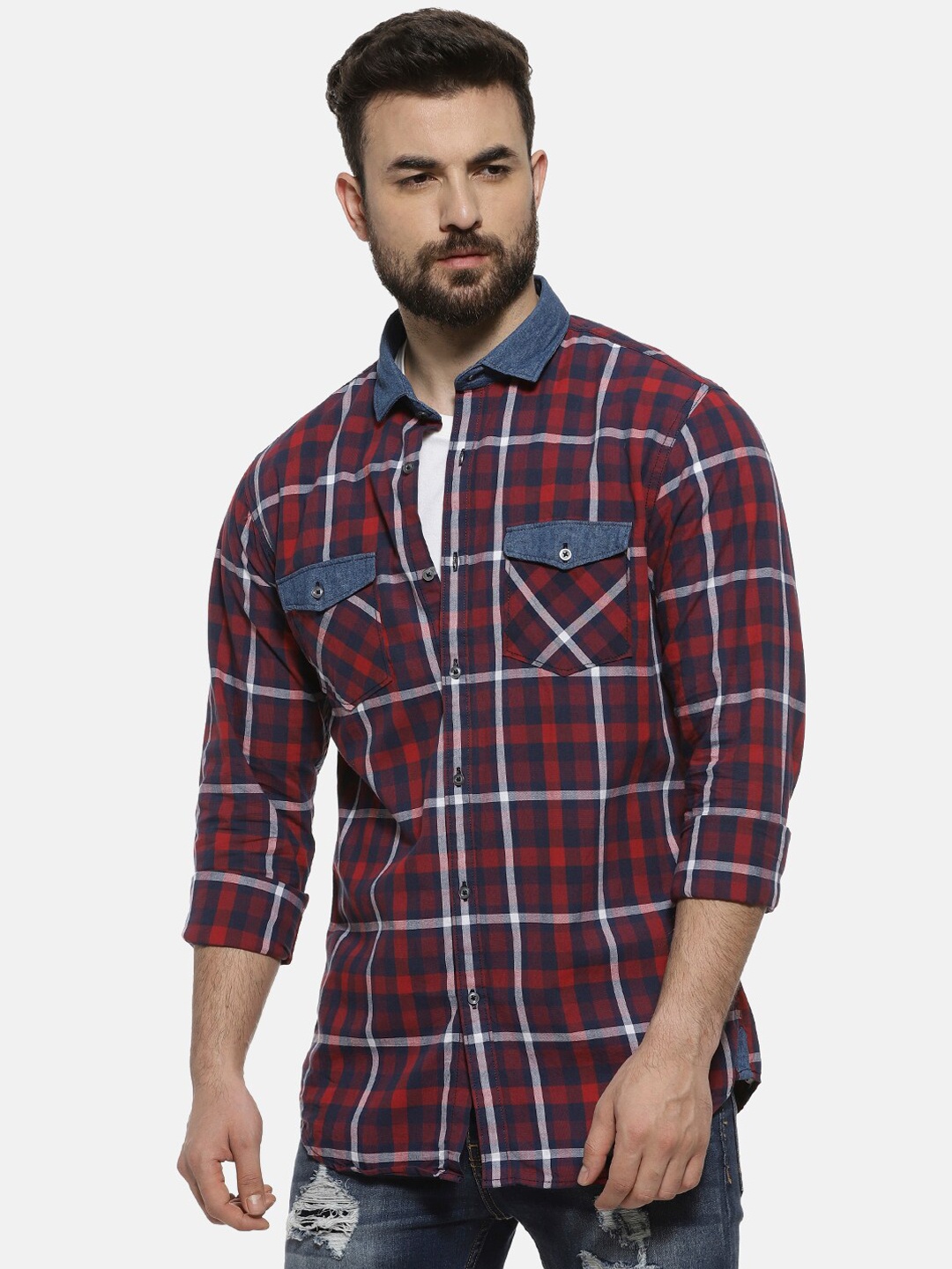 

Campus Sutra Men Maroon Regular Fit Checked Casual Shirt