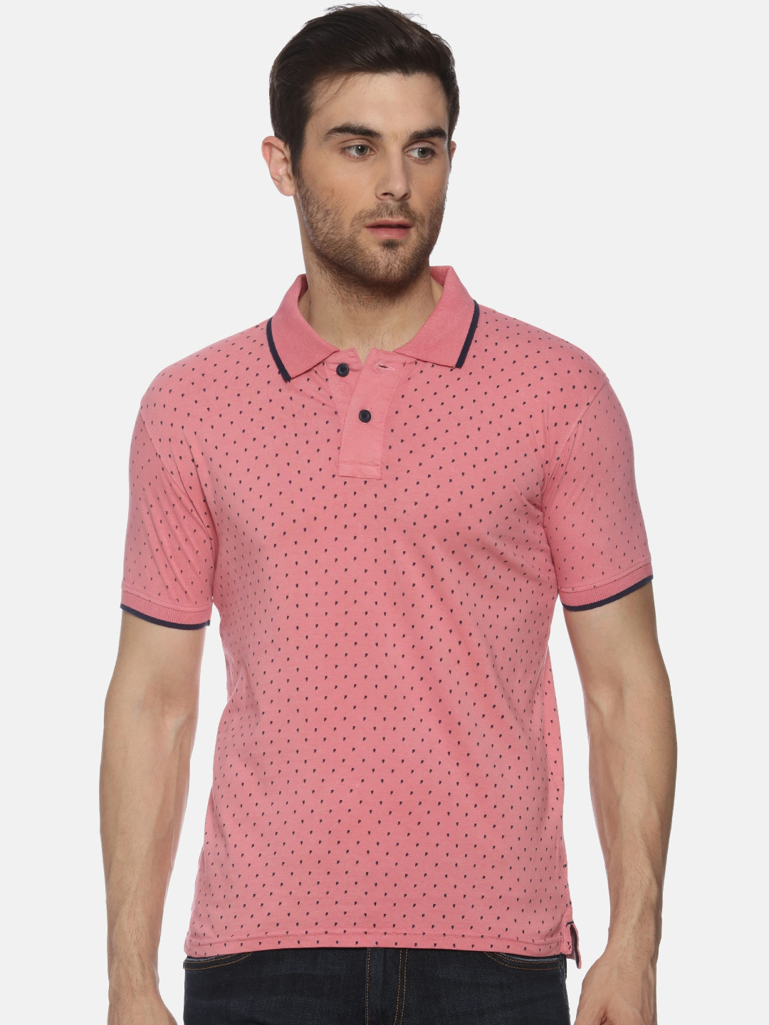 

FIDO DIDO Men Pink Printed Polo Collar T-shirt