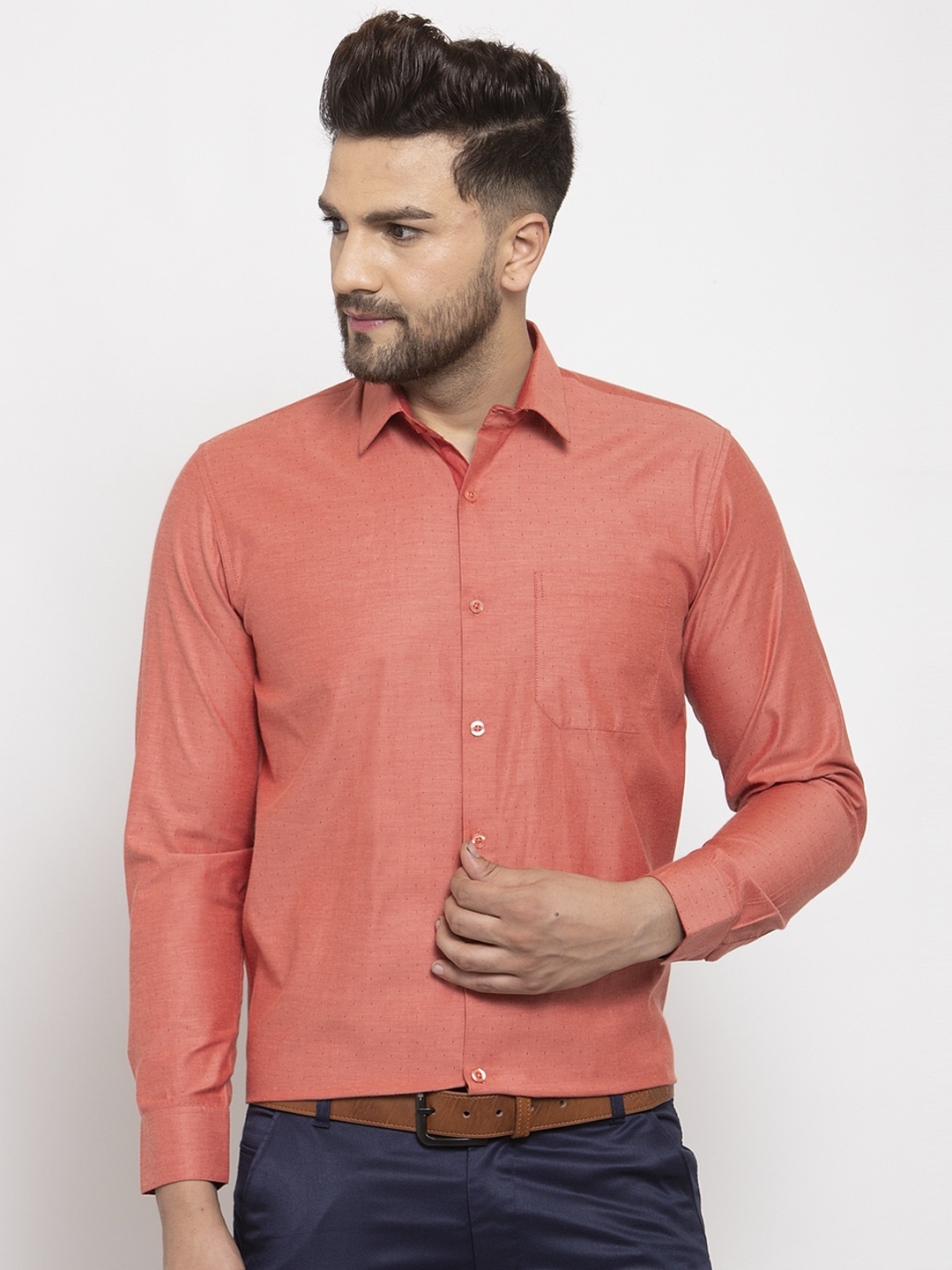 

JAINISH Men Orange Smart Regular Fit Solid Formal Shirt
