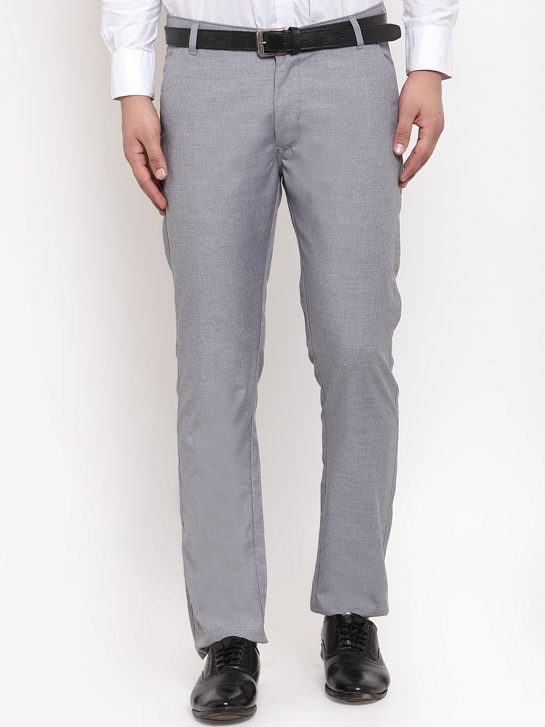 

JAINISH Men Grey Smart Slim Fit Self Design Formal Trousers