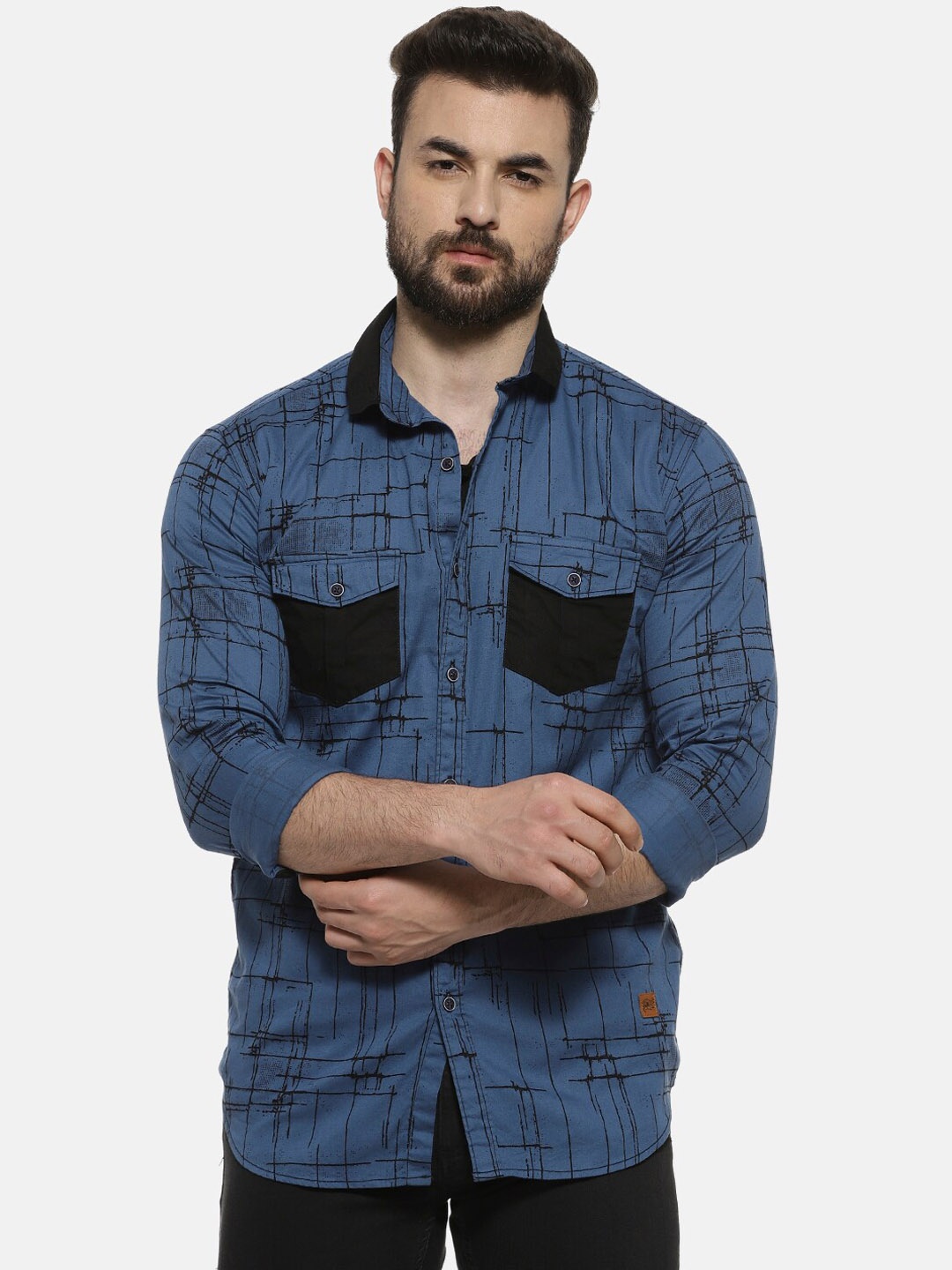 

Campus Sutra Men Navy Blue Regular Fit Printed Casual Shirt