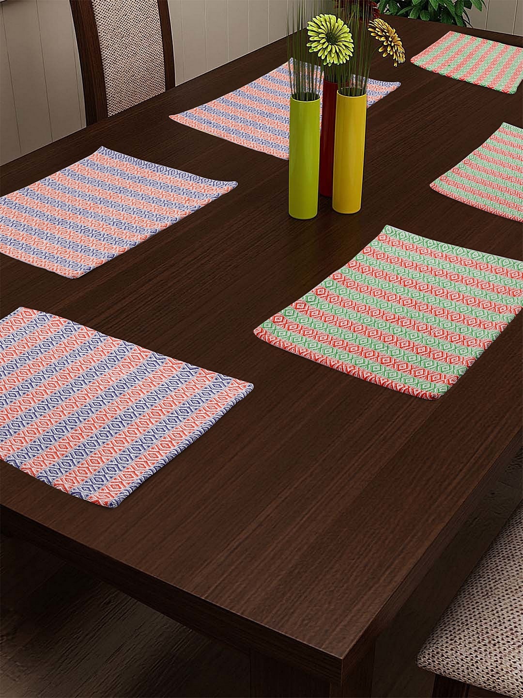 

KLOTTHE Multicoloured Set Of 6 Self Design Table Mats, Multi