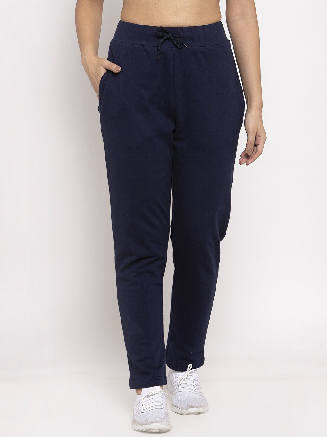 

DOOR74 Women Navy Blue Solid Straight-Fit Trackpants