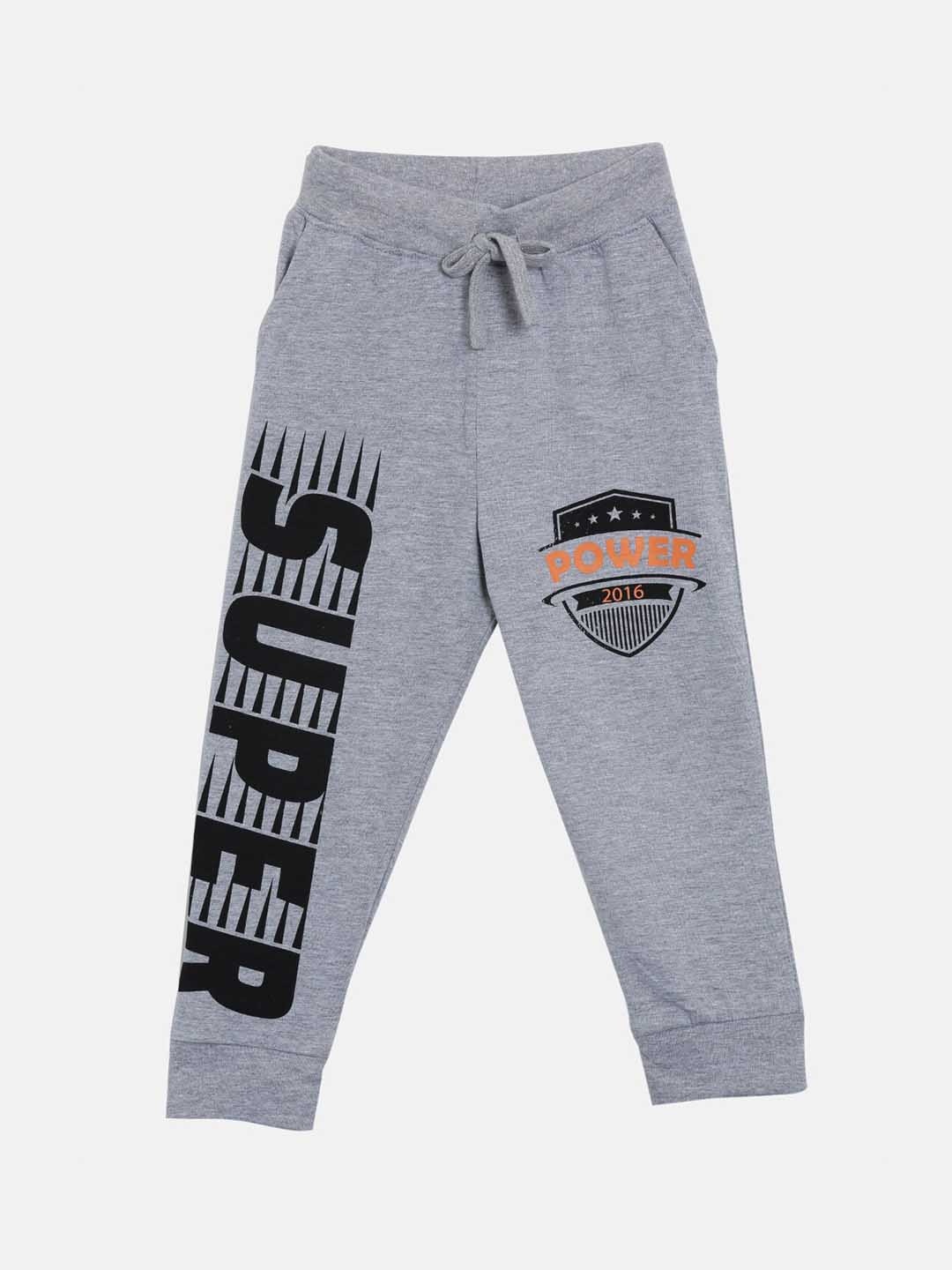

KiddoPanti Boys Grey Melange & Black Printed Regular Fit Track Pant
