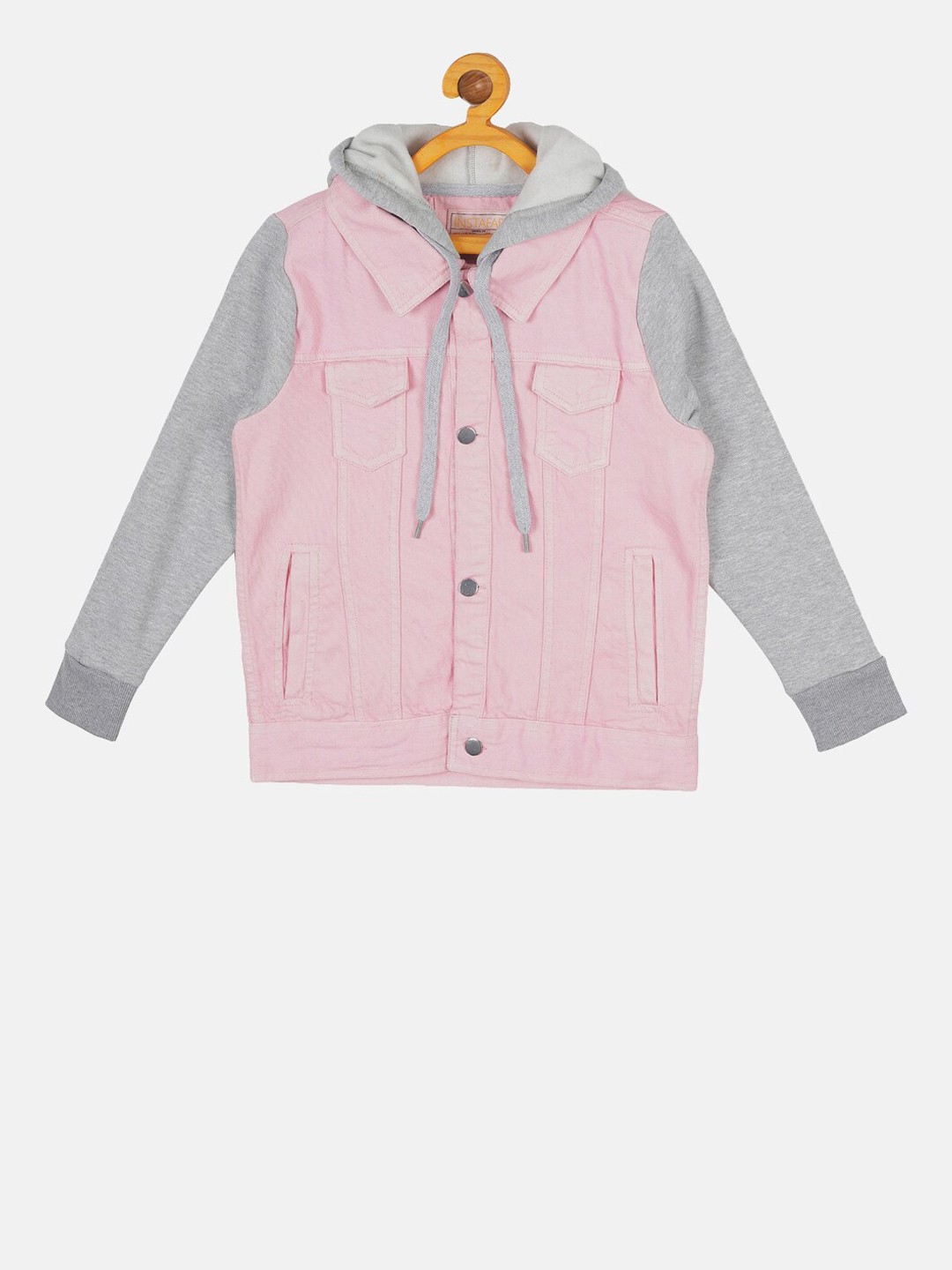 

Instafab Boys Pink & Grey Solid Windcheater Denim Jacket