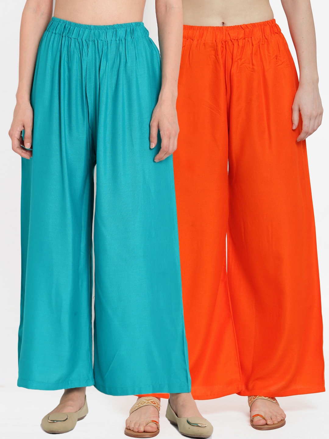 

TAG 7 Women Pack of 2 Solid Flared Palazzos, Orange