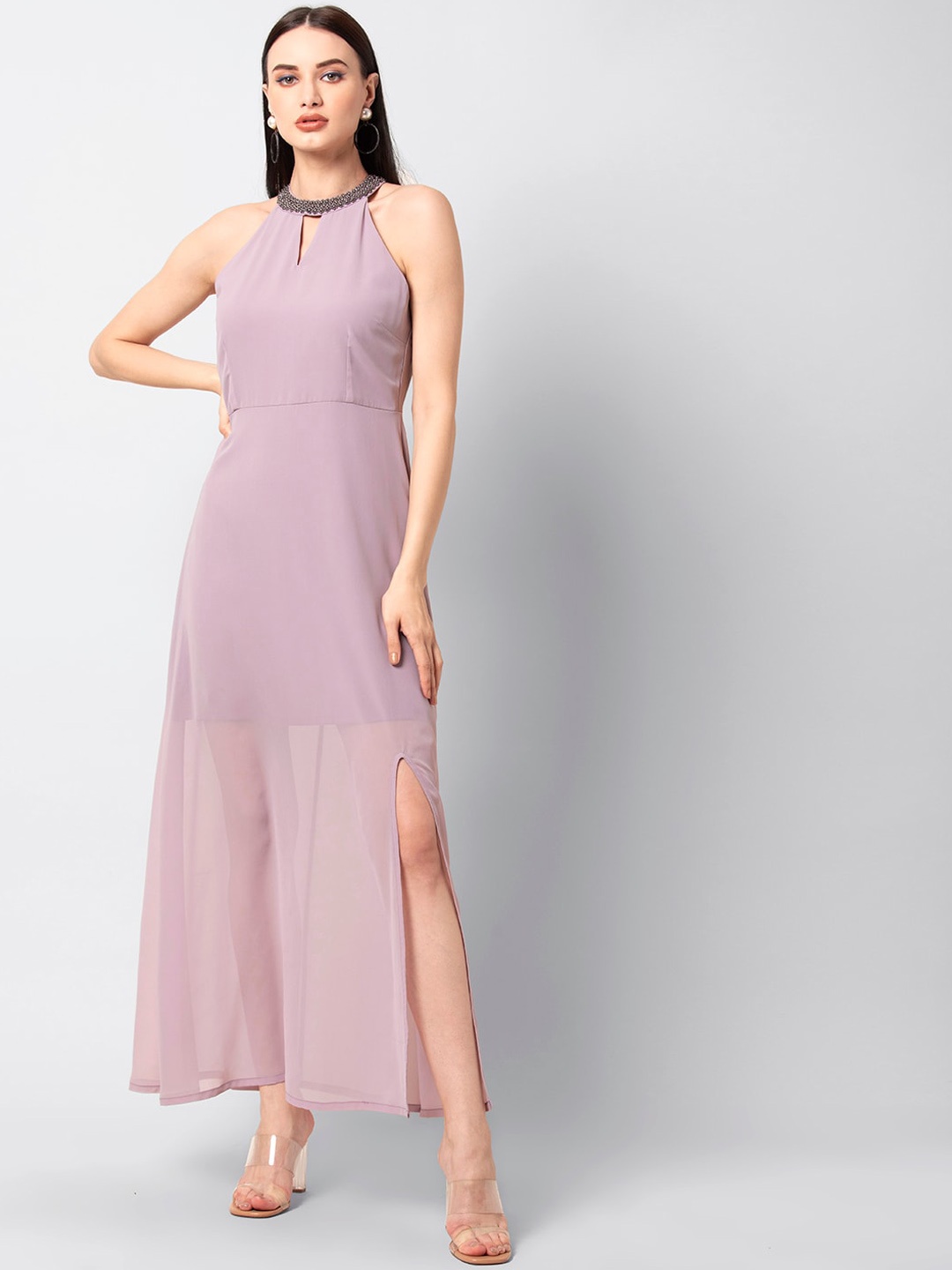

FabAlley Women Lavender Solid Maxi Dress