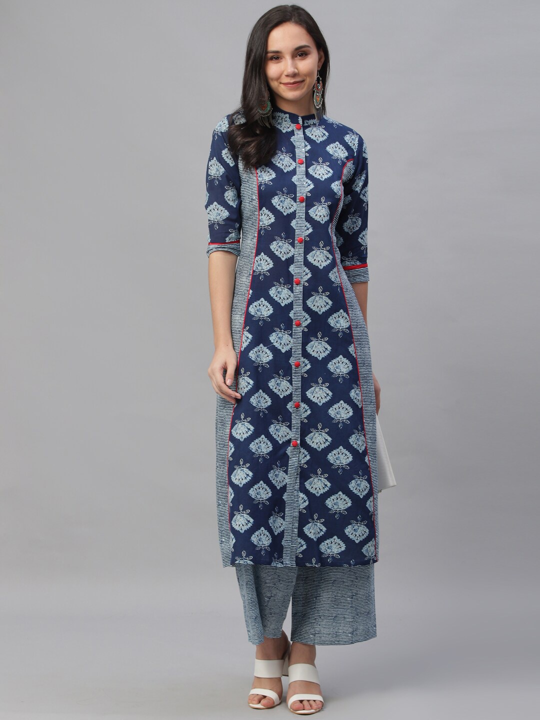 

Libas Women Navy Blue Printed A-Line Kurta