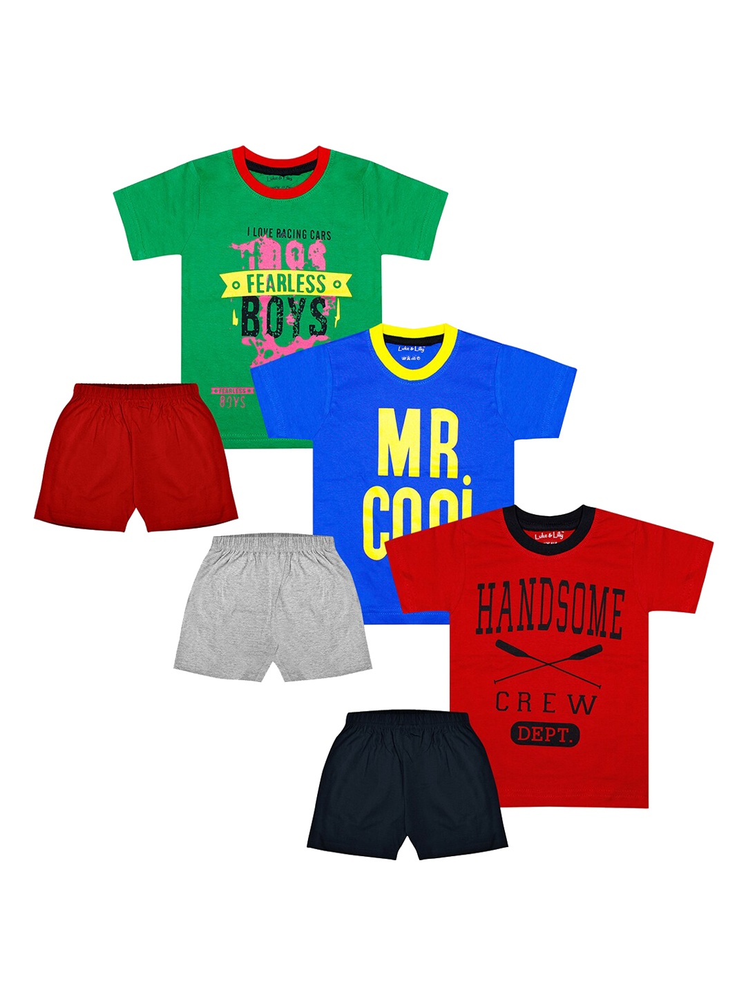 

Luke & Lilly Boys Pack Of 3 Printed T-shirt with Shorts, Multi