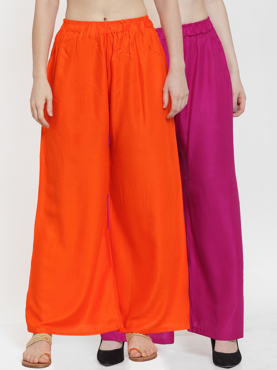 

TAG 7 Women Pack of 2 Solid Flared Palazzos, Orange