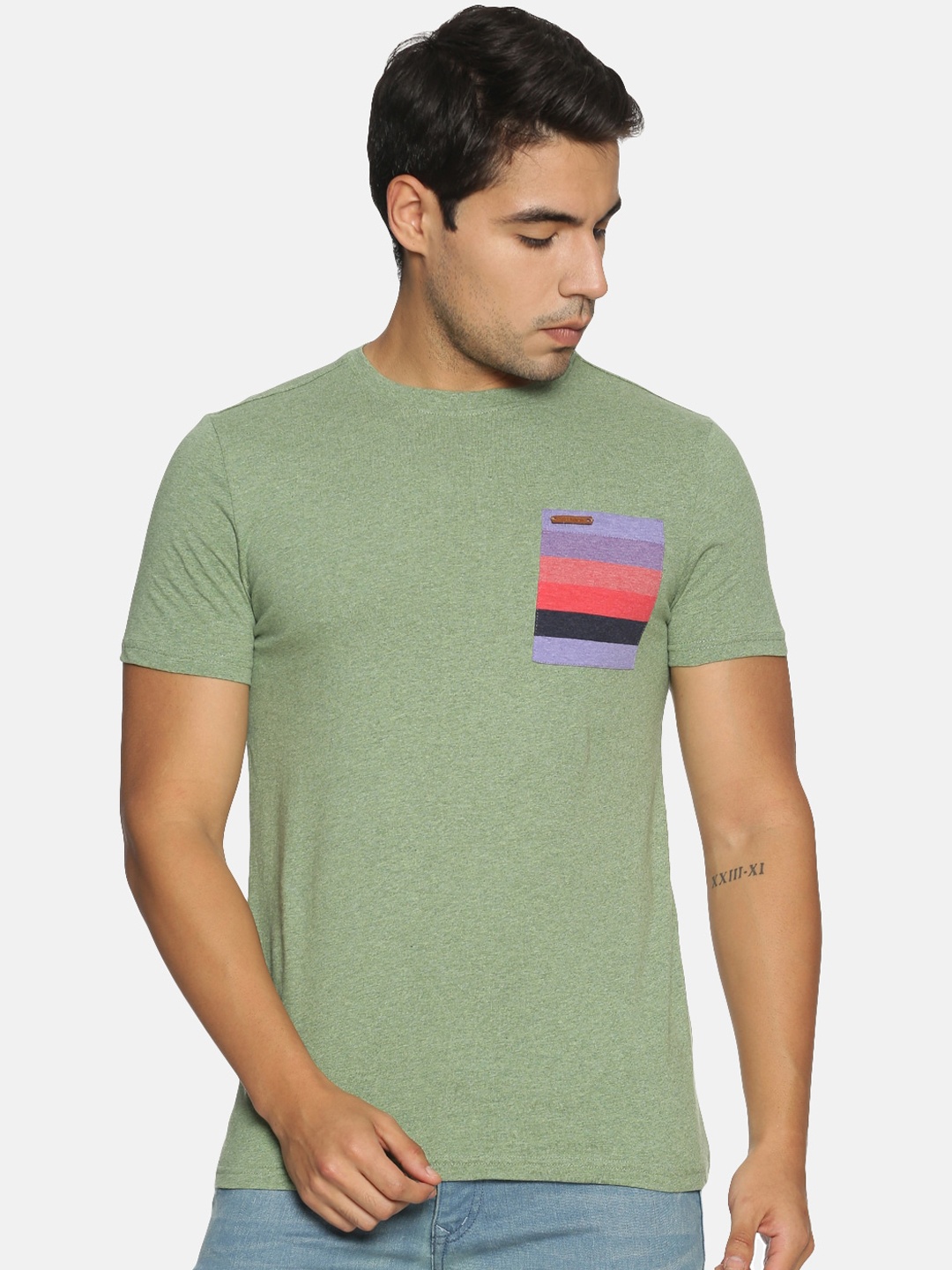 Steenbok Men Olive Green Solid Round Neck Pure Cotton T-shirt