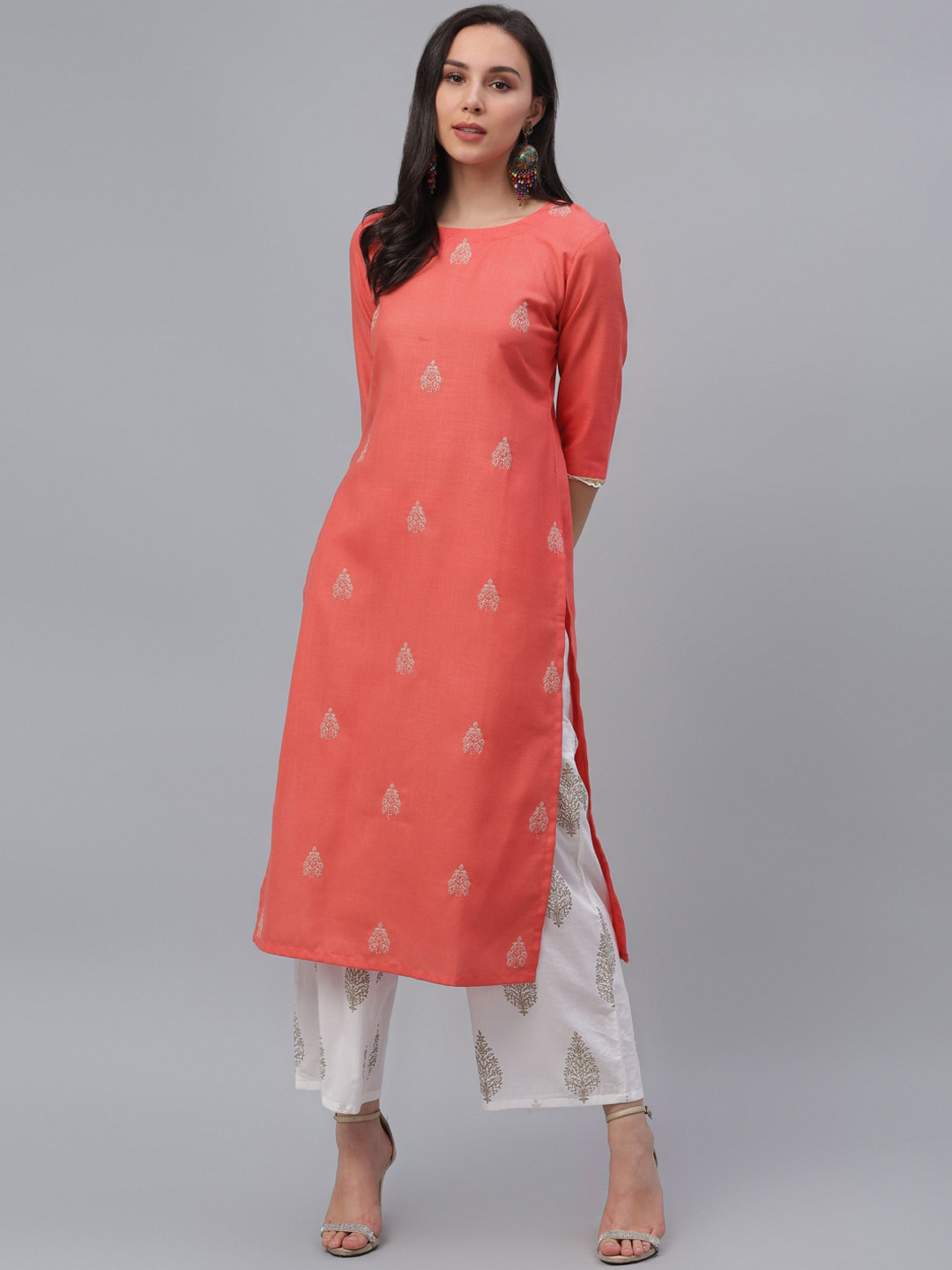 

Libas Women Pink Embroidered Straight Kurta