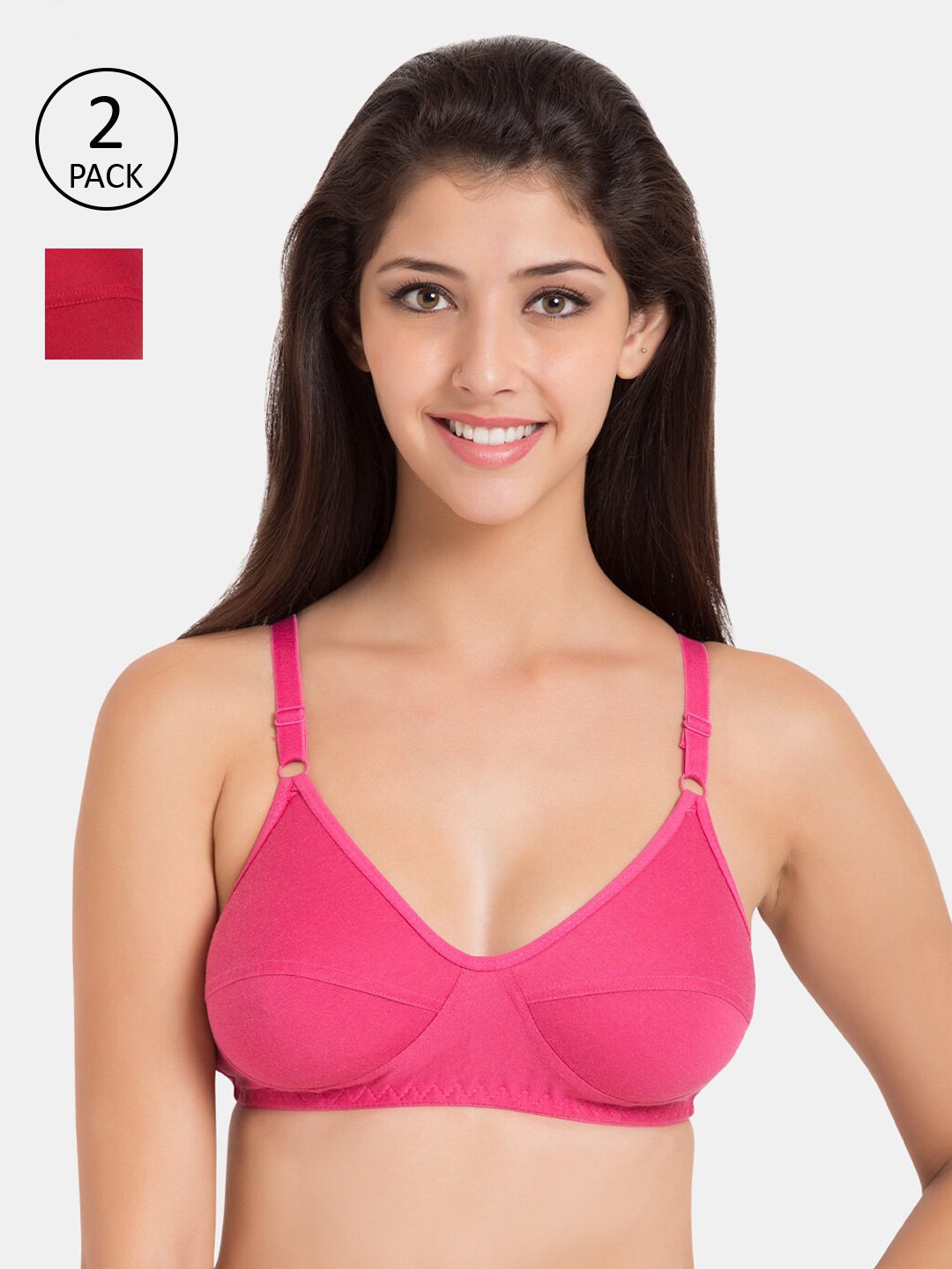 

Souminie Pack Of 2 Solid Non-Wired Non Padded Everyday Bra SLY-935-DPK-2PC-RD-30B, Pink