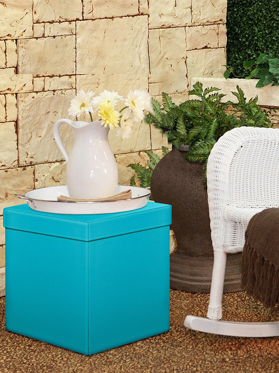 

Story@home Unisex Teal Blue Solid Ottoman Storage Box Cum Stool