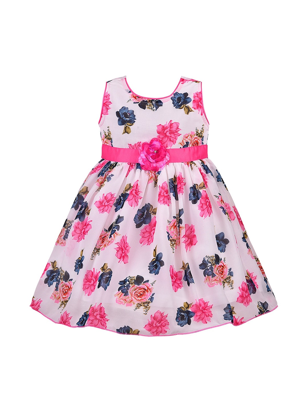 

Wish Karo Girls White & Pink Floral Printed Fit and Flare Dress