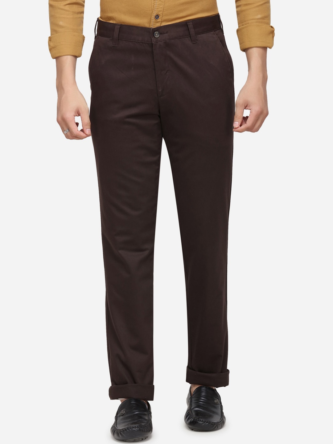 

Greenfibre Men Brown Slim Fit Solid Regular Trousers