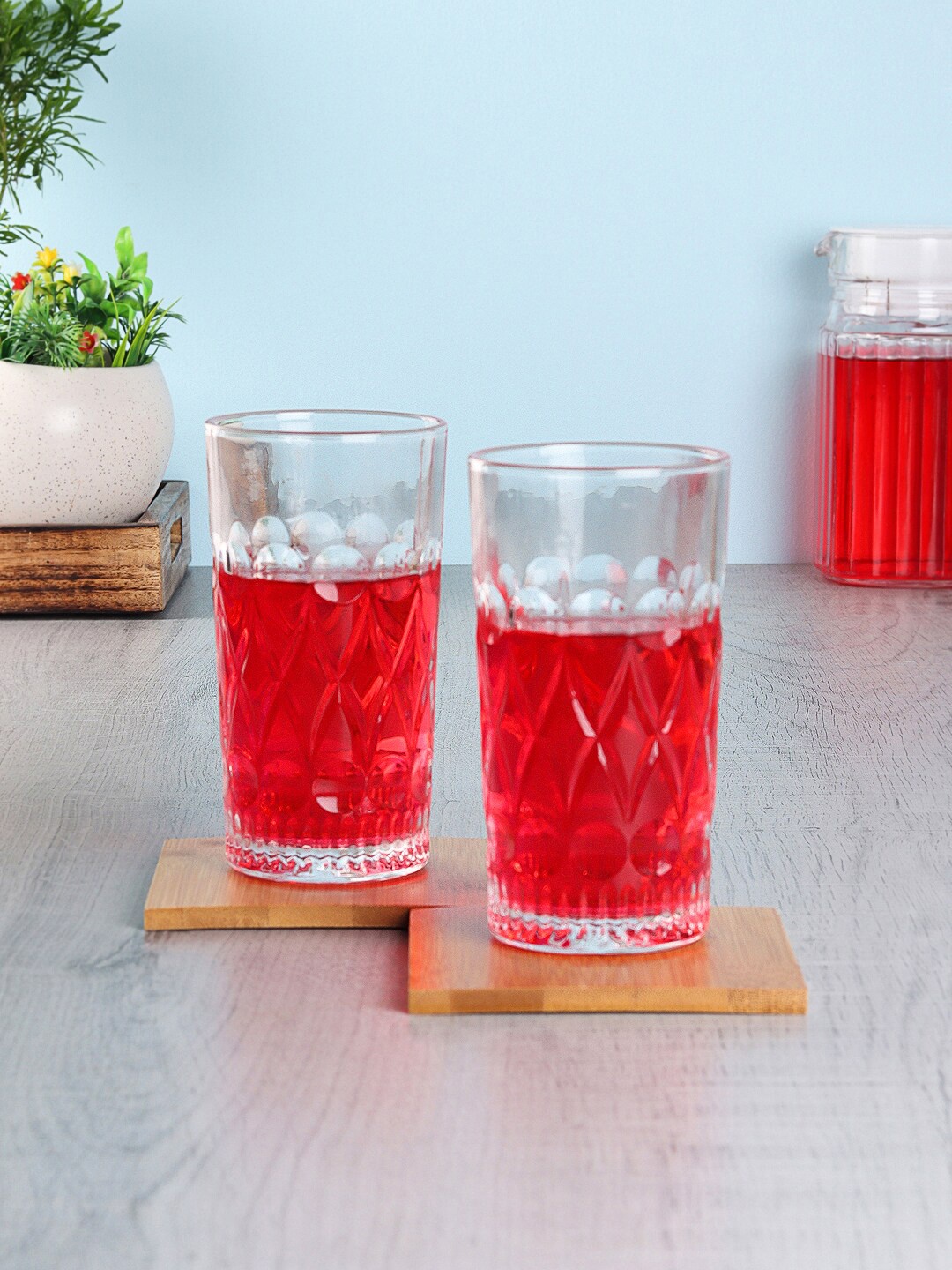 

ceradeco Transparent 6 Pcs Textured Juice Glass Set