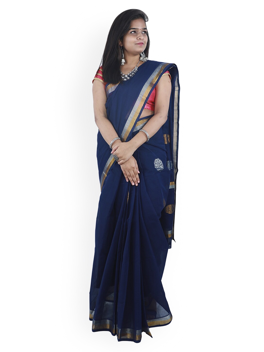 

APCO Navy Blue Pure Cotton Woven Design Venkatgiri Saree