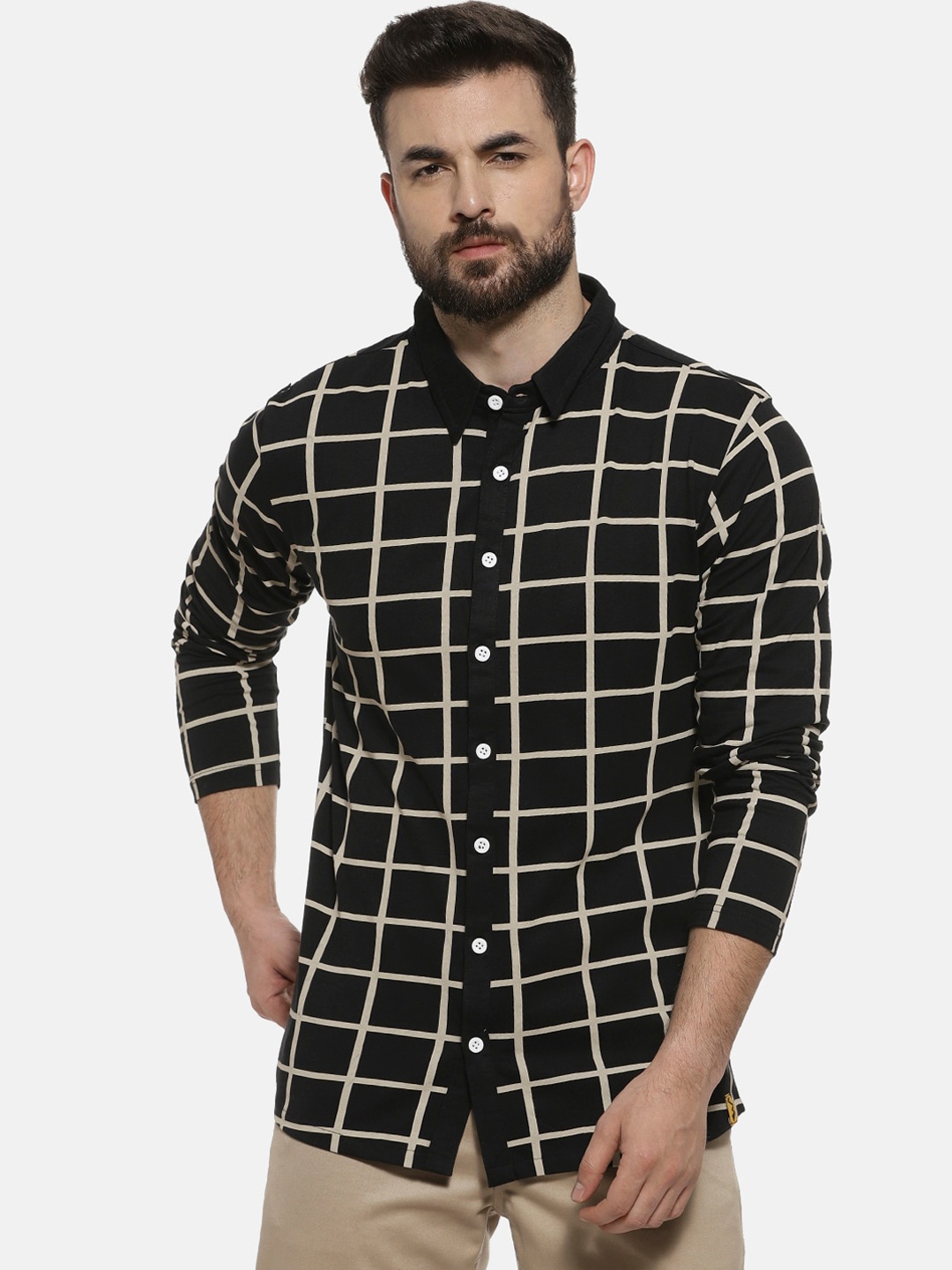 

Campus Sutra Men Black & Beige Regular Fit Checked Casual Shirt