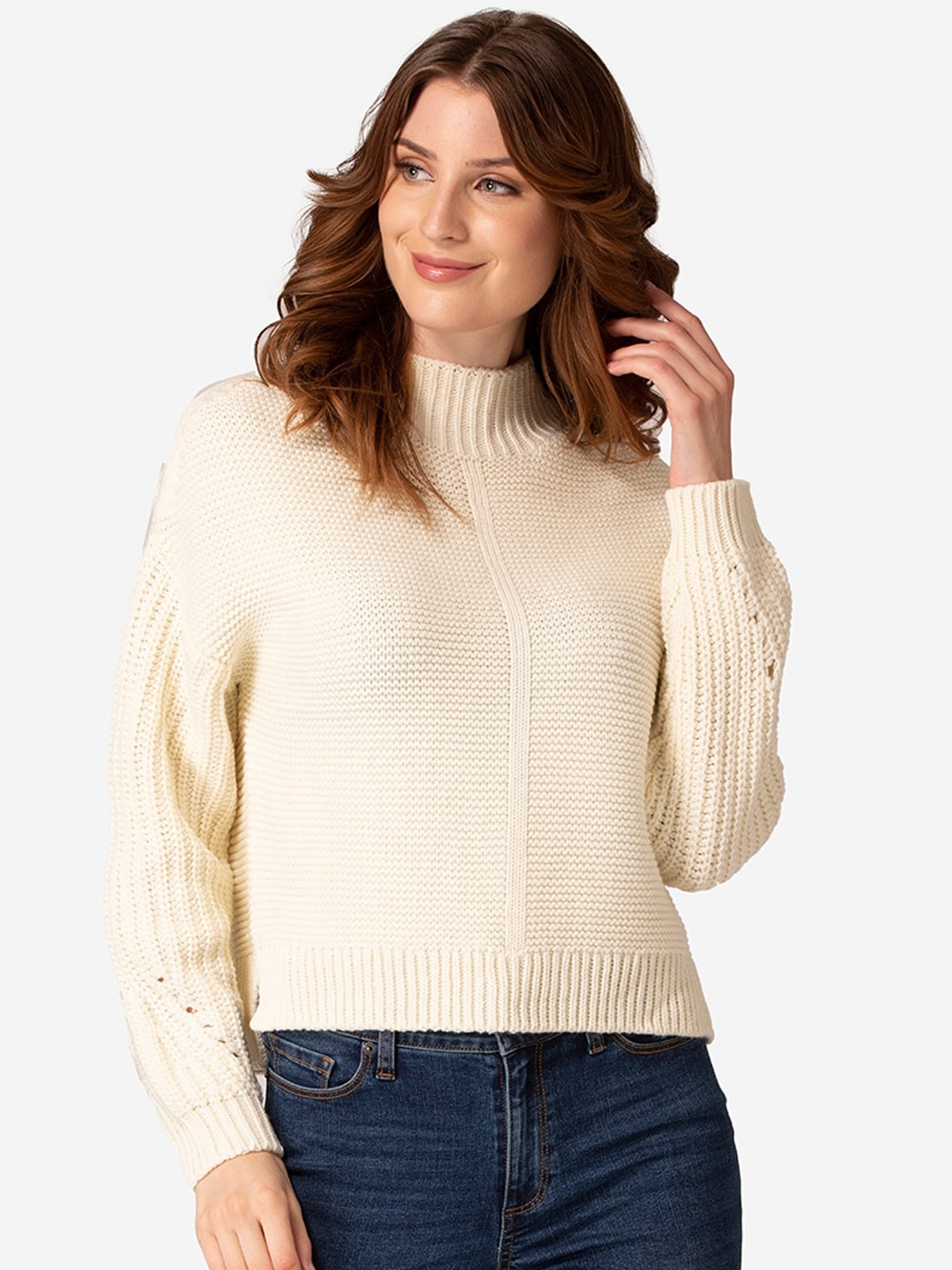 

Mode by Red Tape Women Off-White Solid Cardigan Sweater