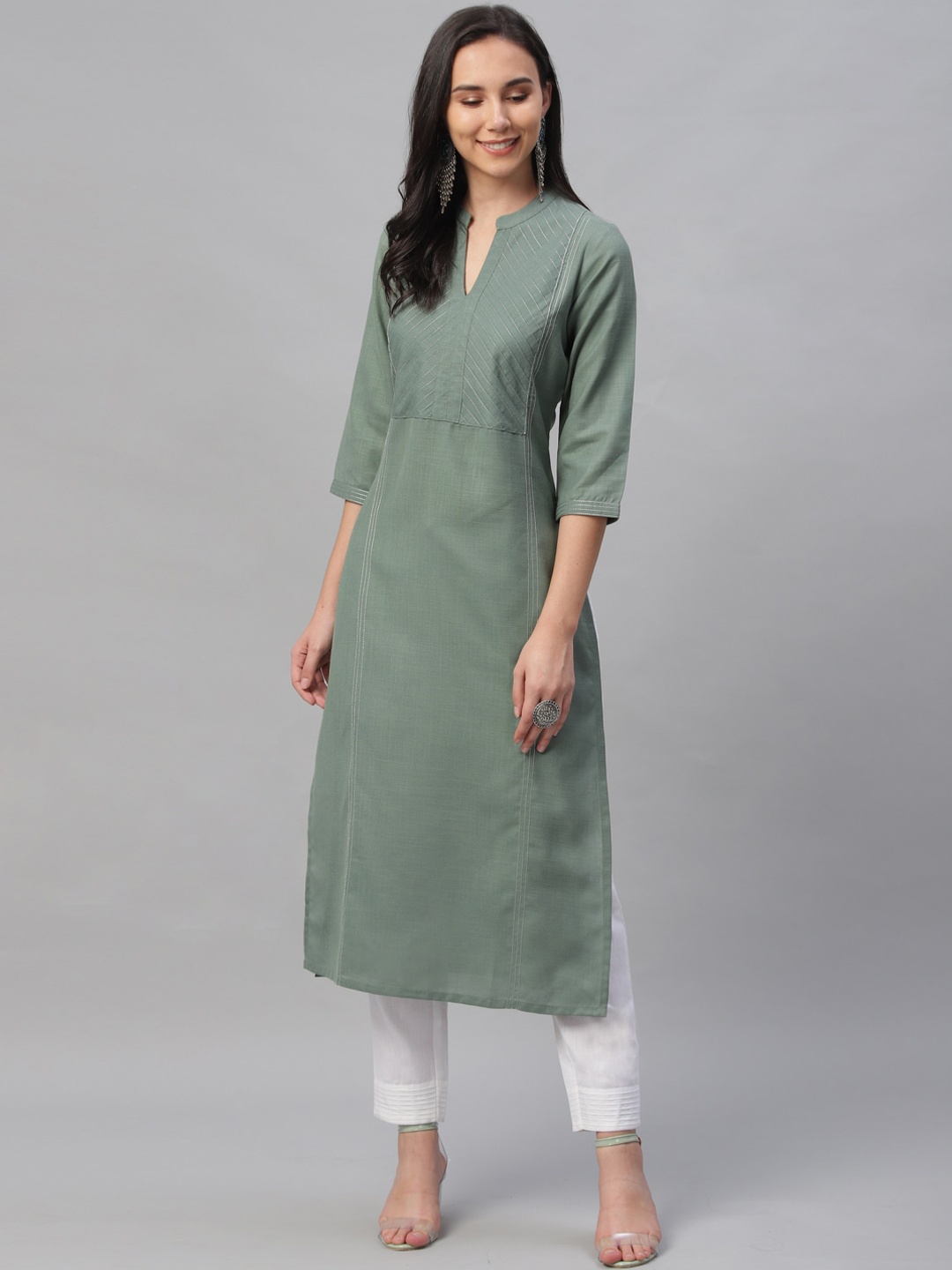 

Libas Women Olive Green Solid Straight Kurta
