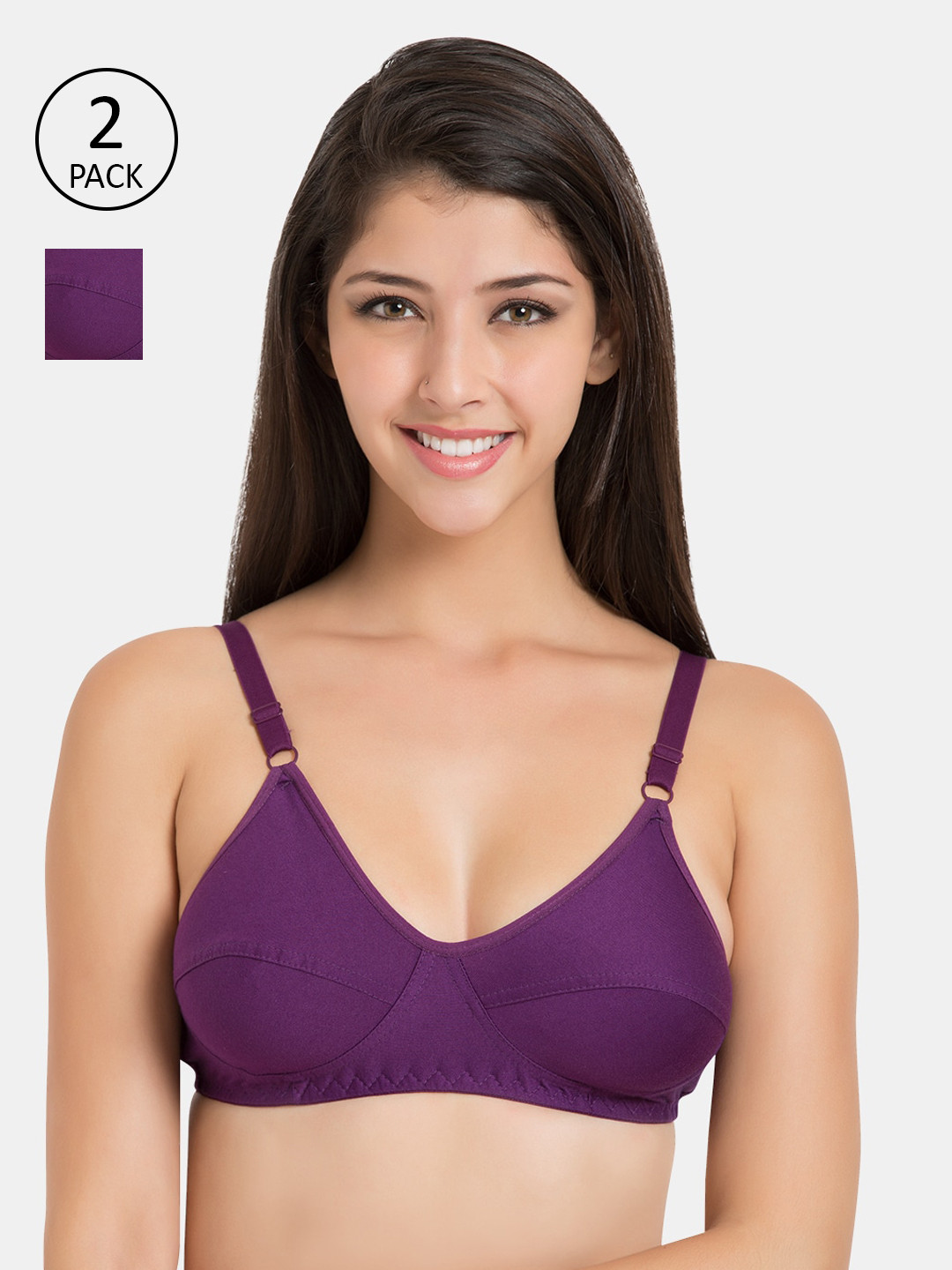 

Souminie Pack Of 2 Purple Solid Non-Wired Non Padded Everyday Bras SLY-935-2PC-DPR-30B