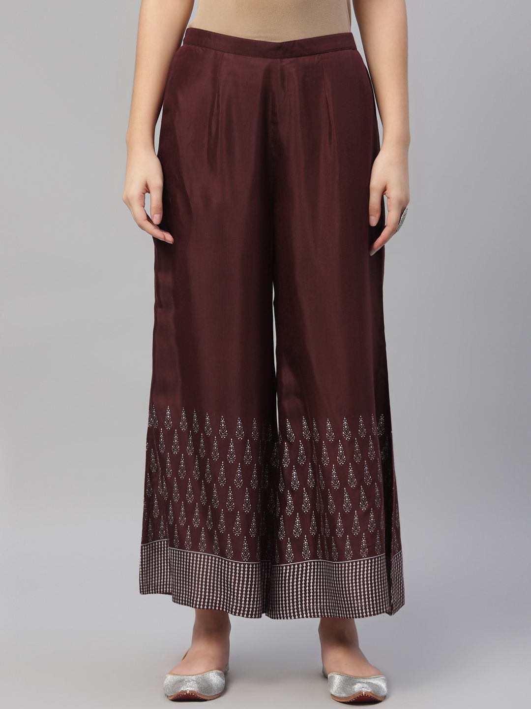 

Libas Women Maroon & Silver-Toned Hem Design Wide Leg Palazzos