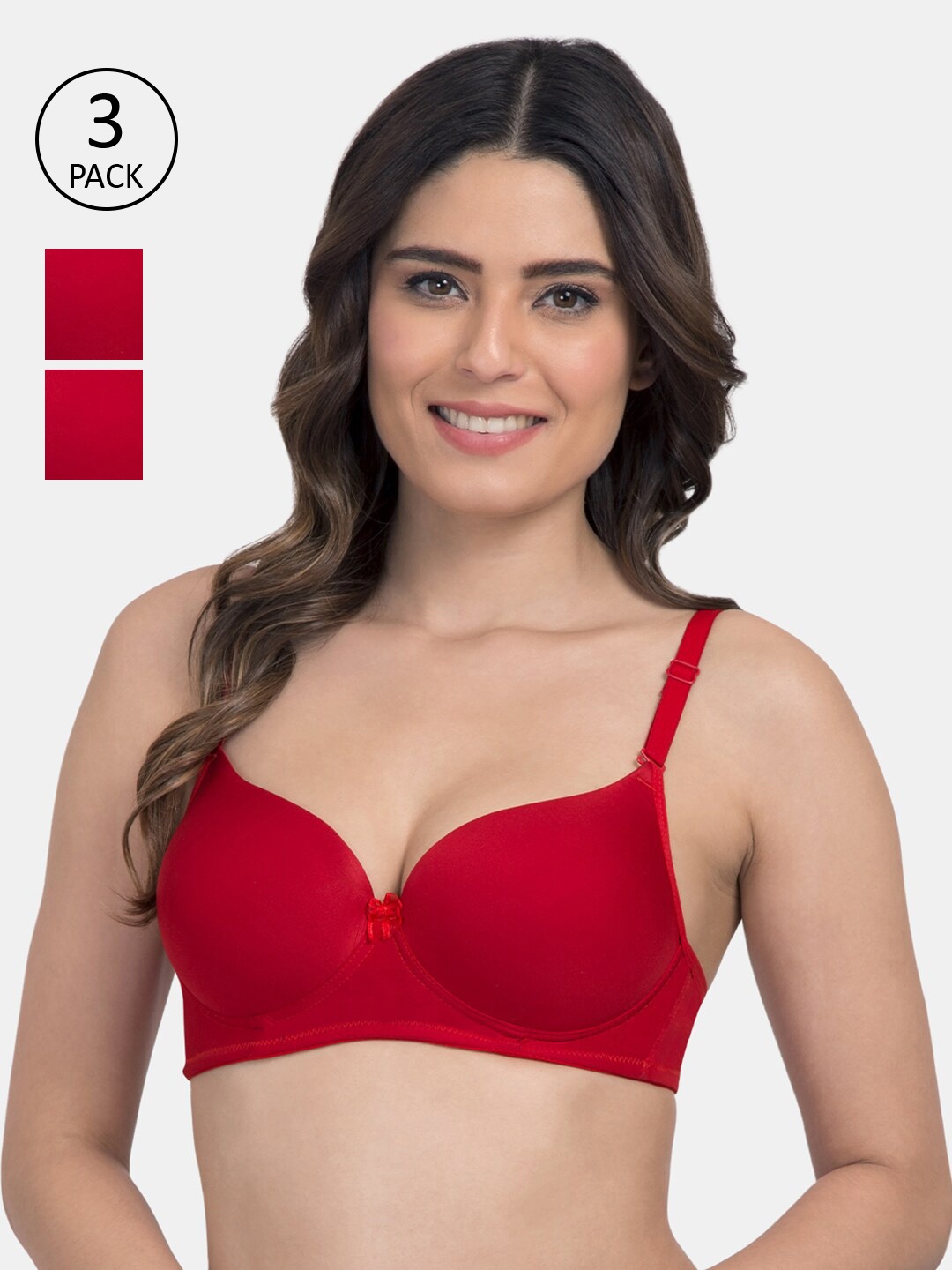 

Tweens Pack of 3 Solid Non-Wired Heavily Padded Everyday Bras TW-3PC-1570, Red