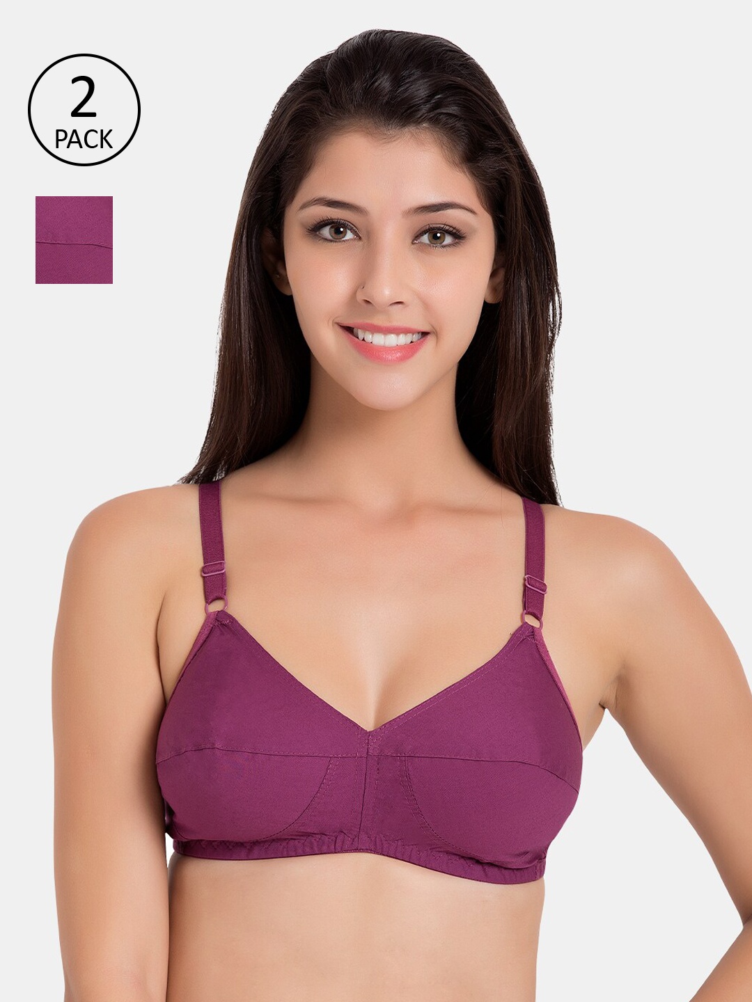 

Souminie Pack Of 2 Purple Solid Non-Wired Non Padded Everyday Bra SLY-931-2PC-MG
