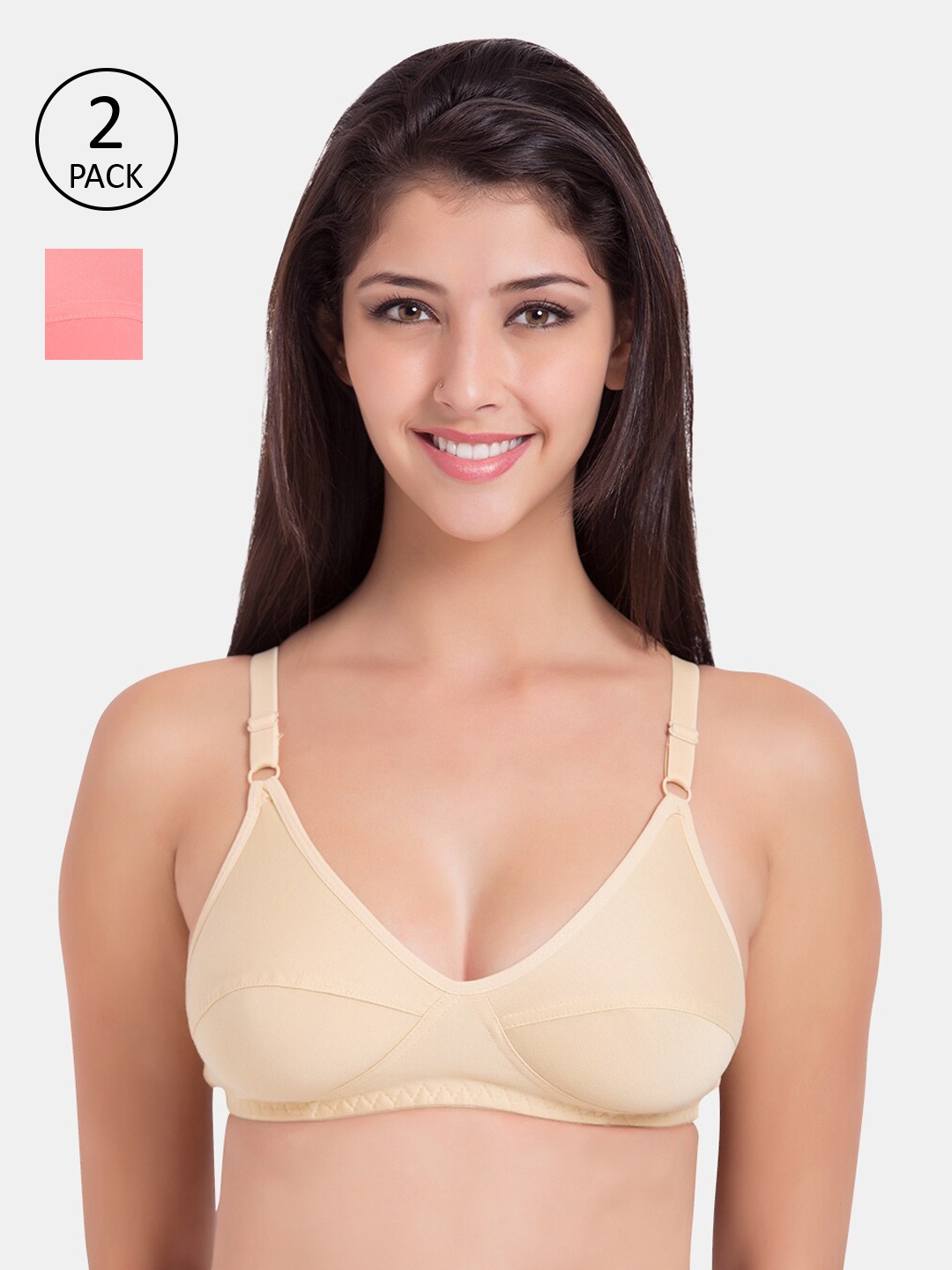 

Souminie Beige & Pink Solid Non-Wired Non Padded Everyday Bra