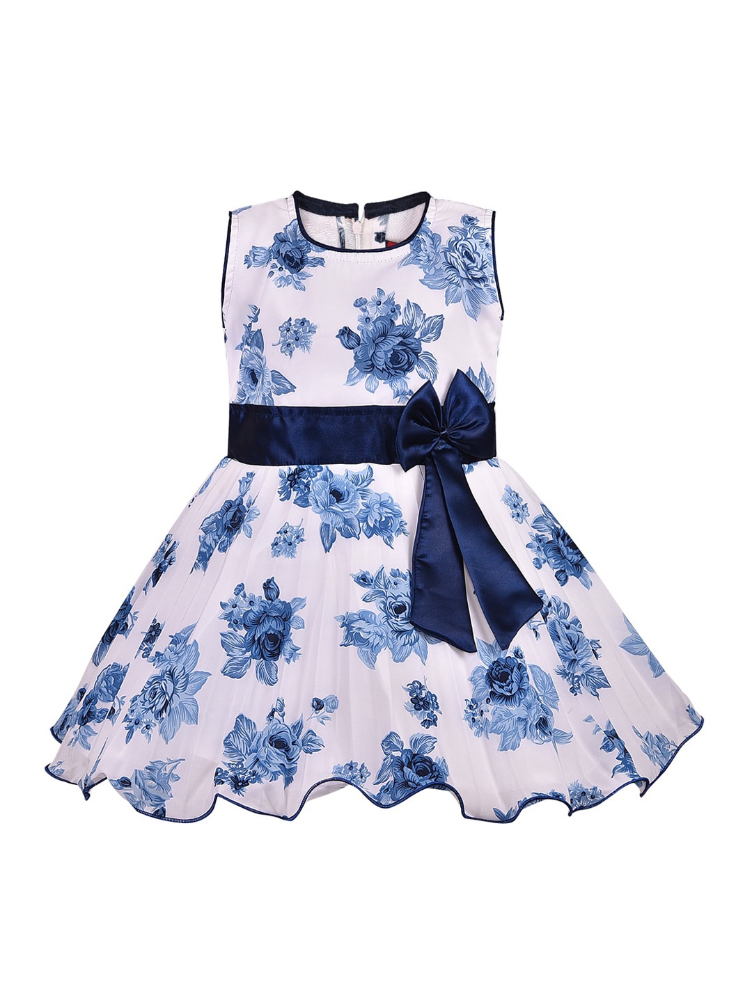 

Wish Karo Girls Navy Blue & White Floral Printed Fit and Flare Dress