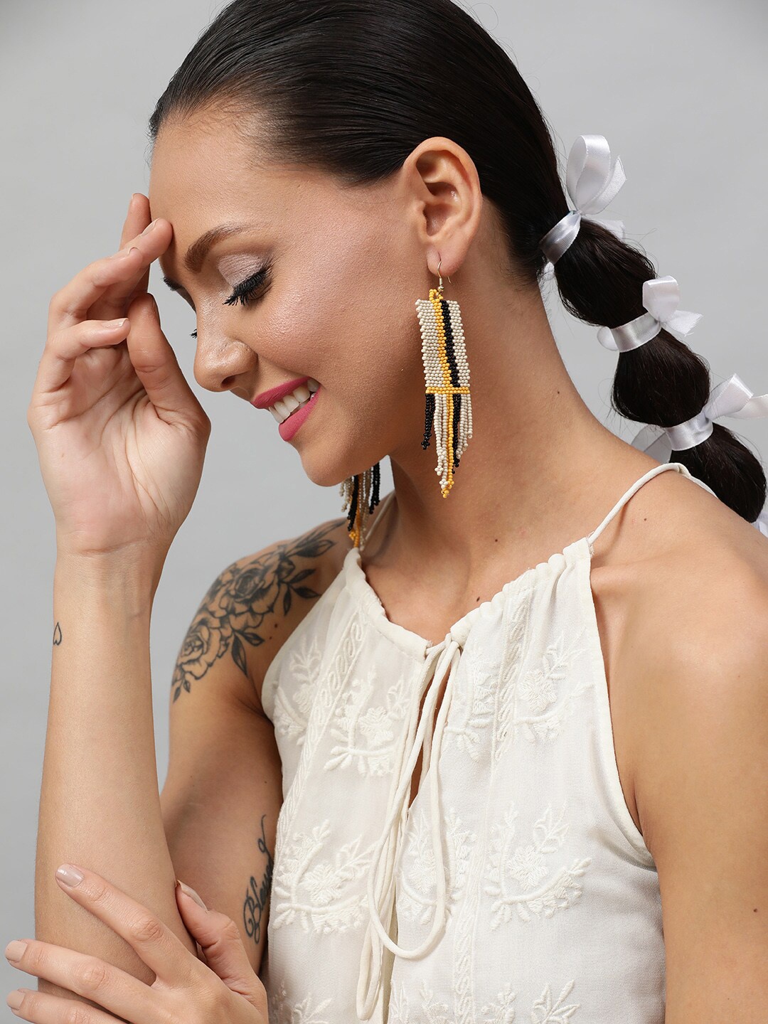 

STREET 9 Black & Yellow Contemporary Drop Earrings