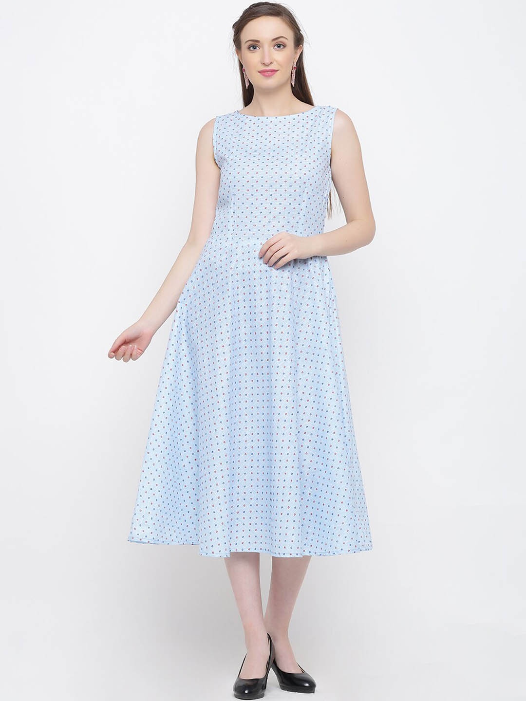 

Indian Virasat Women Blue Printed Fit and Flare Dress