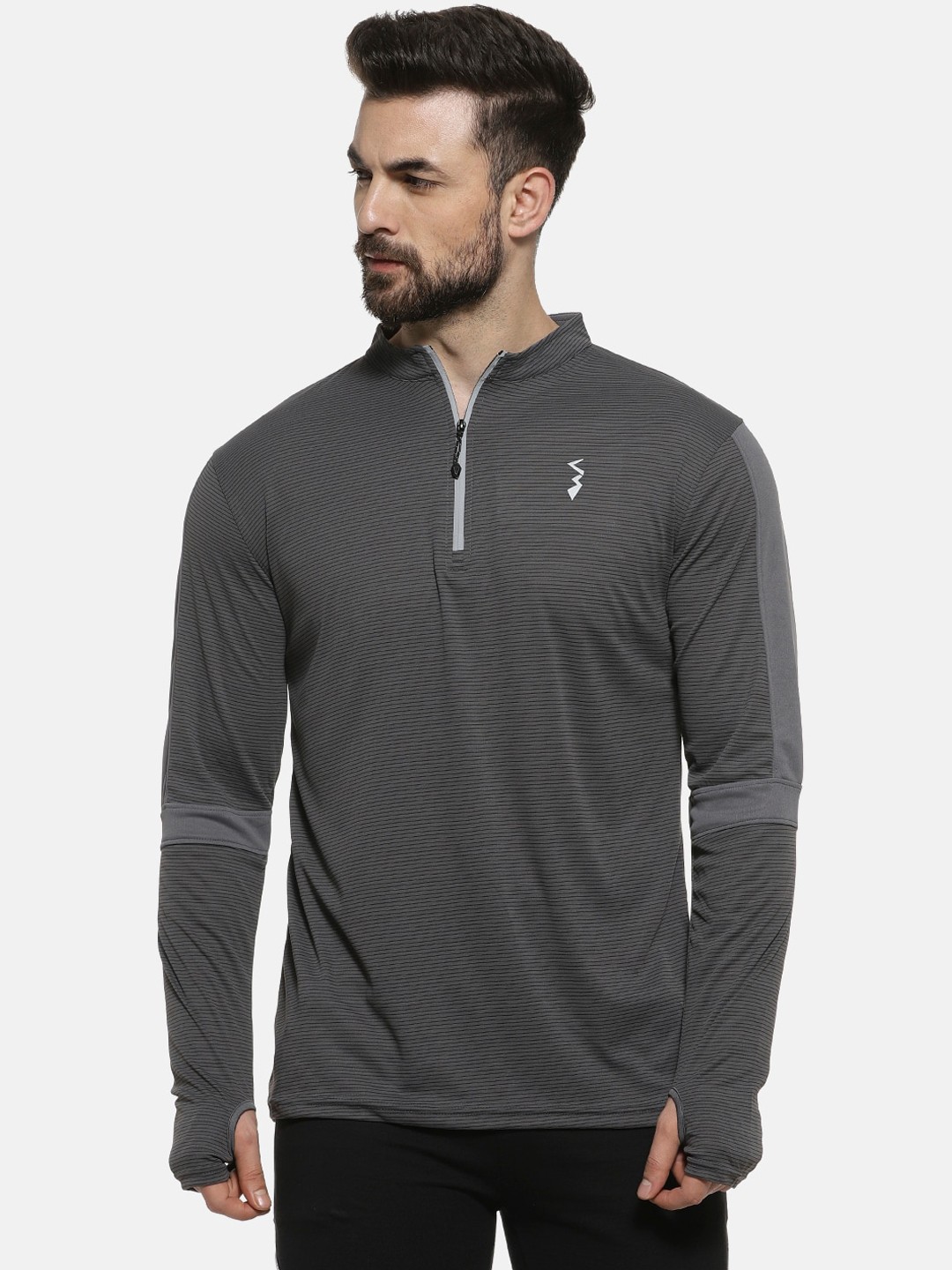 

Campus Sutra Men Charcoal Grey Solid Mandarin Collar T-shirt