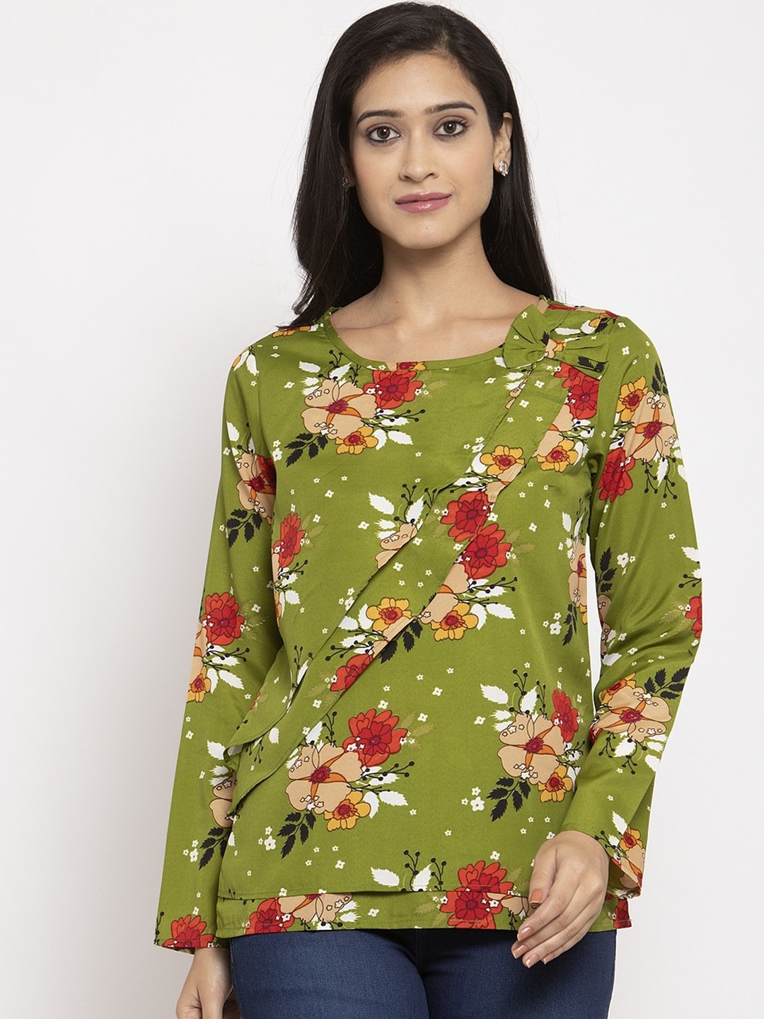 

Karmic Vision Women Green Printed Top