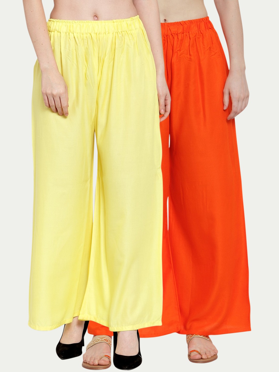 

TAG 7 Women Pack Of 2 Solid Straight Palazzos, Orange
