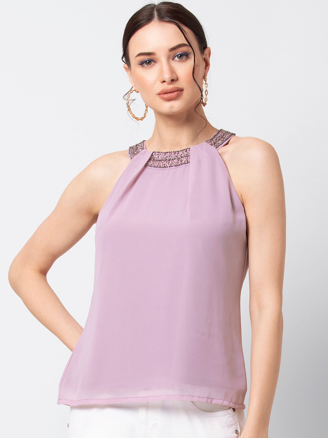 

FabAlley Women Purple Solid A-Line Top