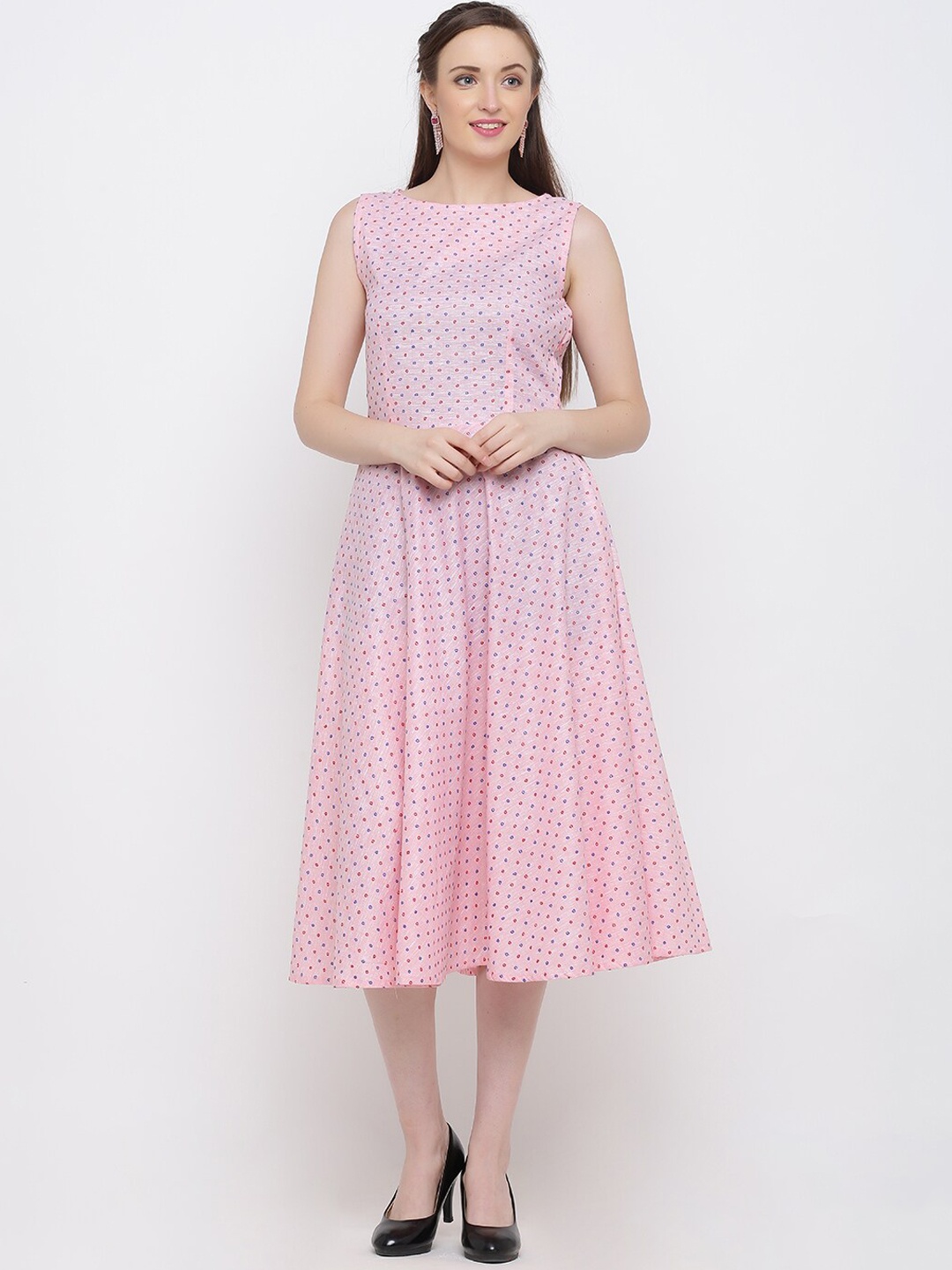 Indian Virasat Women Pink Self Design Fit and Flare Dress